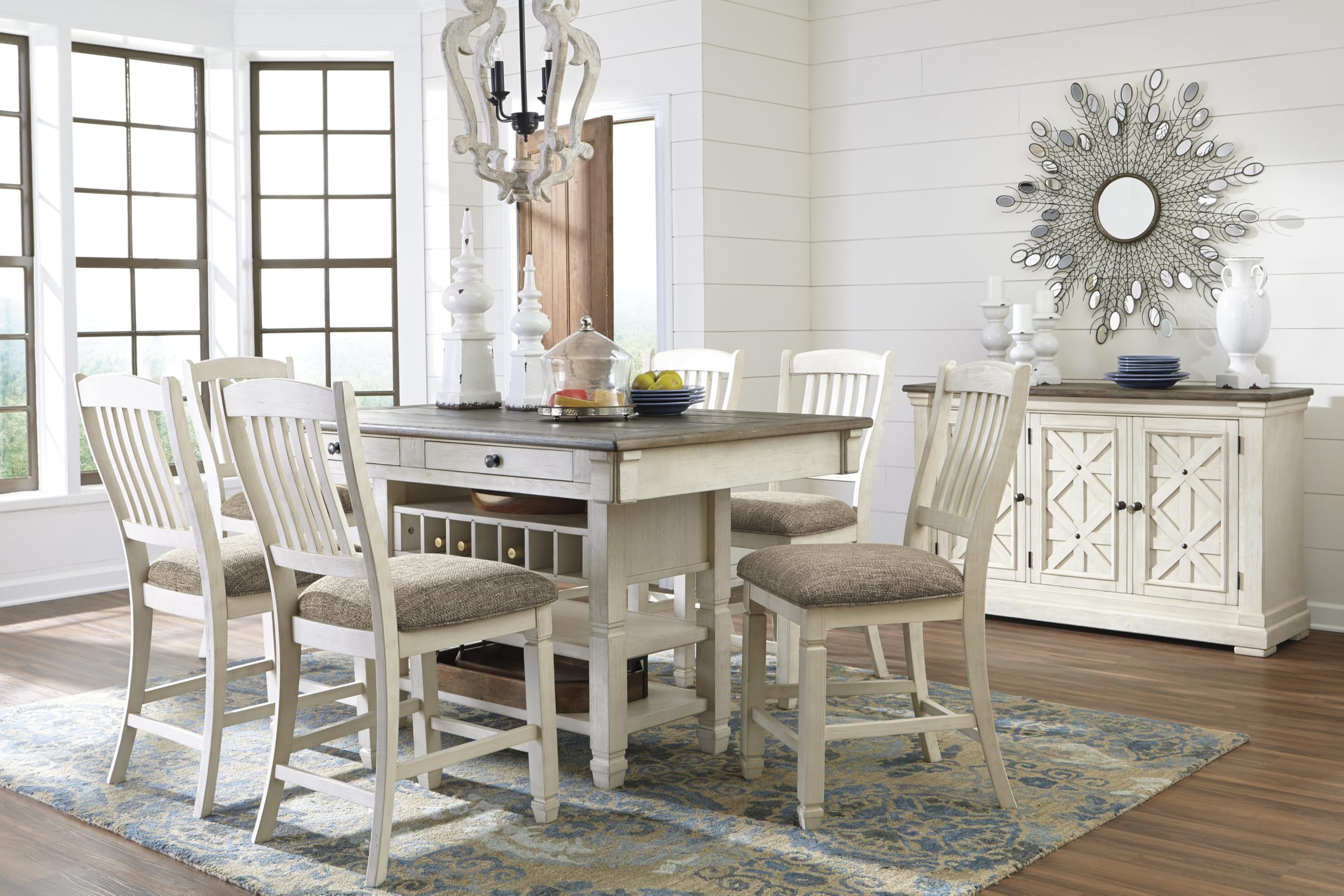 Signature Design by Ashley Tyler Creek Farmhouse 24.38" Counter Height Upholstered Barstool, Set of 2, Almost Black