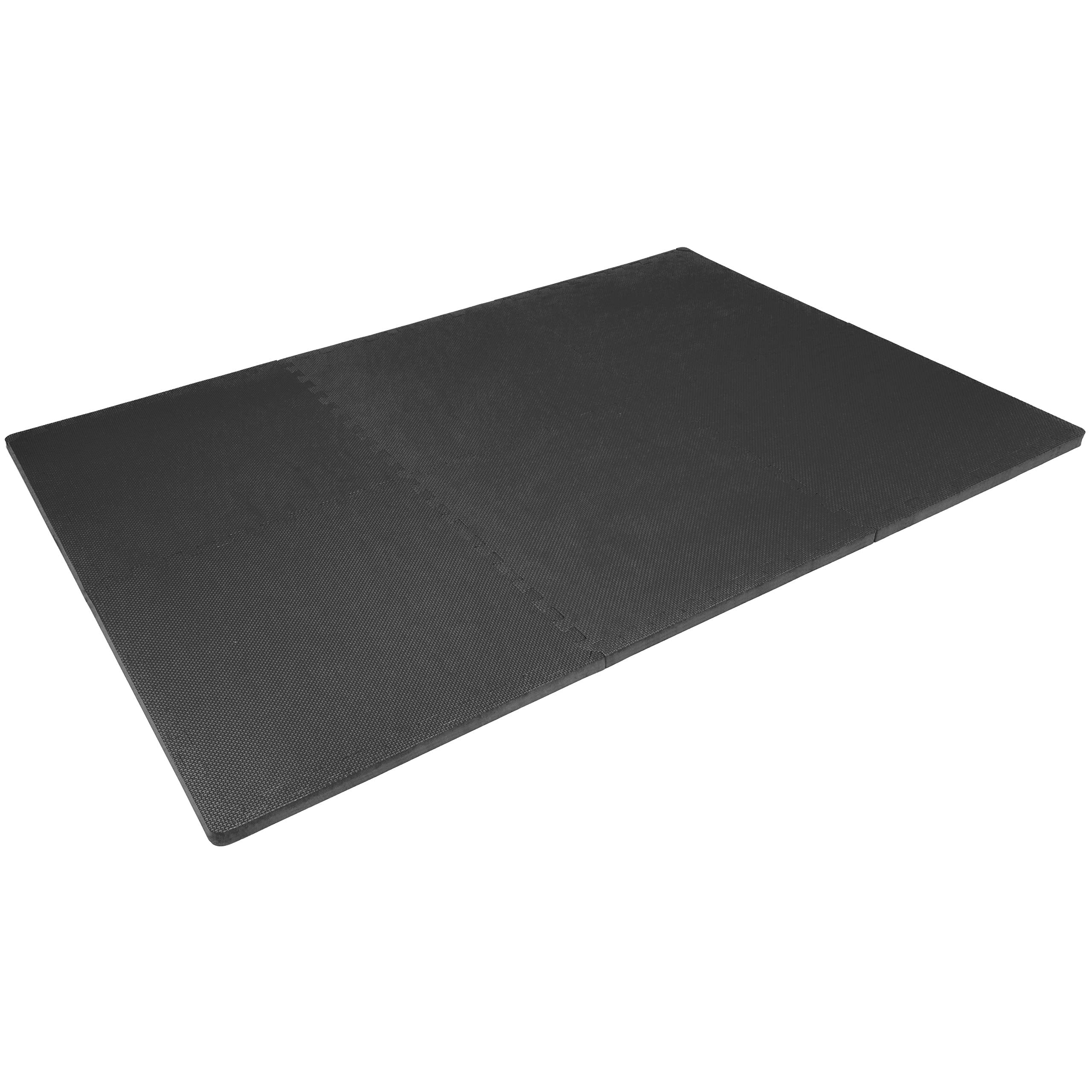 ProsourceFit Weaved Pattern Extra Thick Exercise Puzzle Mat 1-inch, EVA Foam Interlocking Tiles for Protective, Cushioned Flooring for Home and Gym Equipment; Black, 72 SQ FT, 18 Tiles