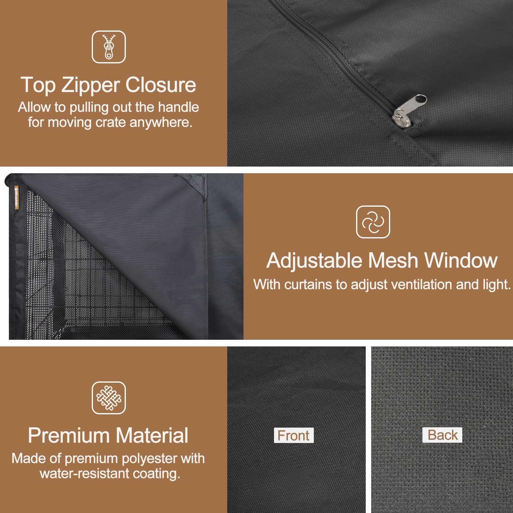 HiCaptain Dog Crate Cover 24.0" L x 18.0" W x 20.0" H with Breathable Mesh, Durable Heavy Duty Kennel Cover, Dual Zippered Panels, Windproof Waterproof UV-Resistant(Beige)