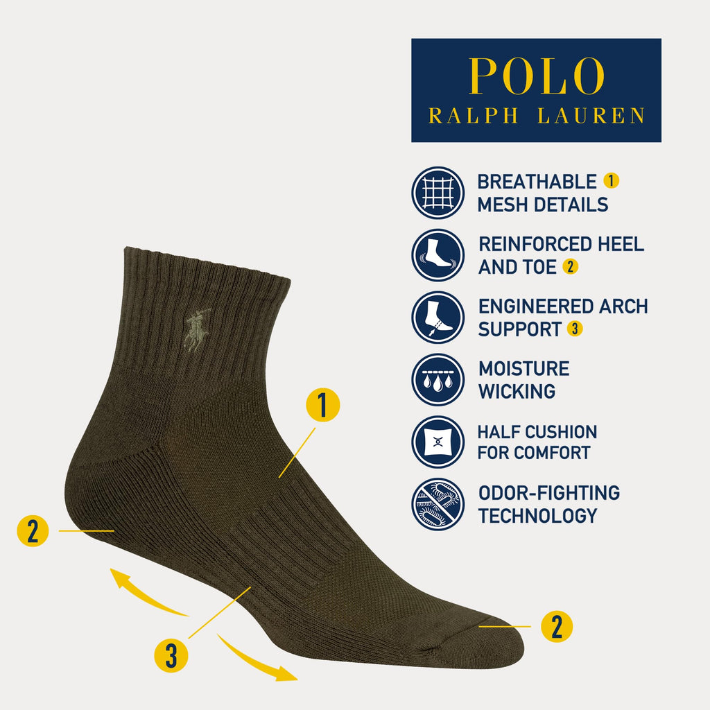 POLO RALPH LAUREN Men's Performance Cotton Quarter Socks