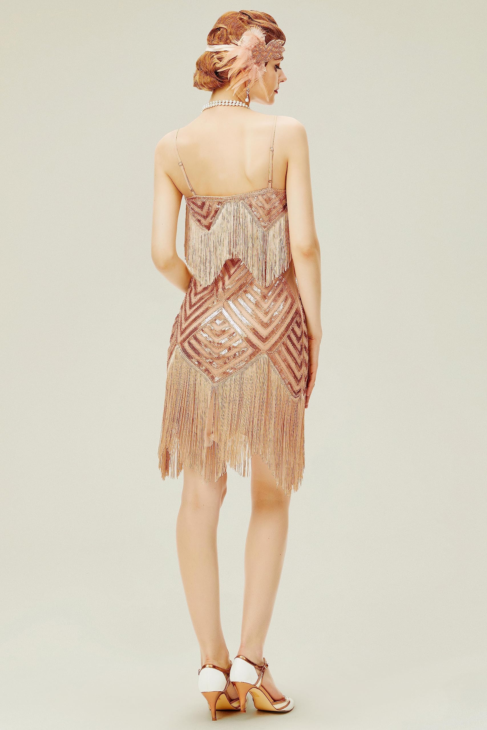 BABEYOND Women's 1920s Flapper Dress V Neck Slip Dress Roaring 20s Great Gatsby Dress for Party
