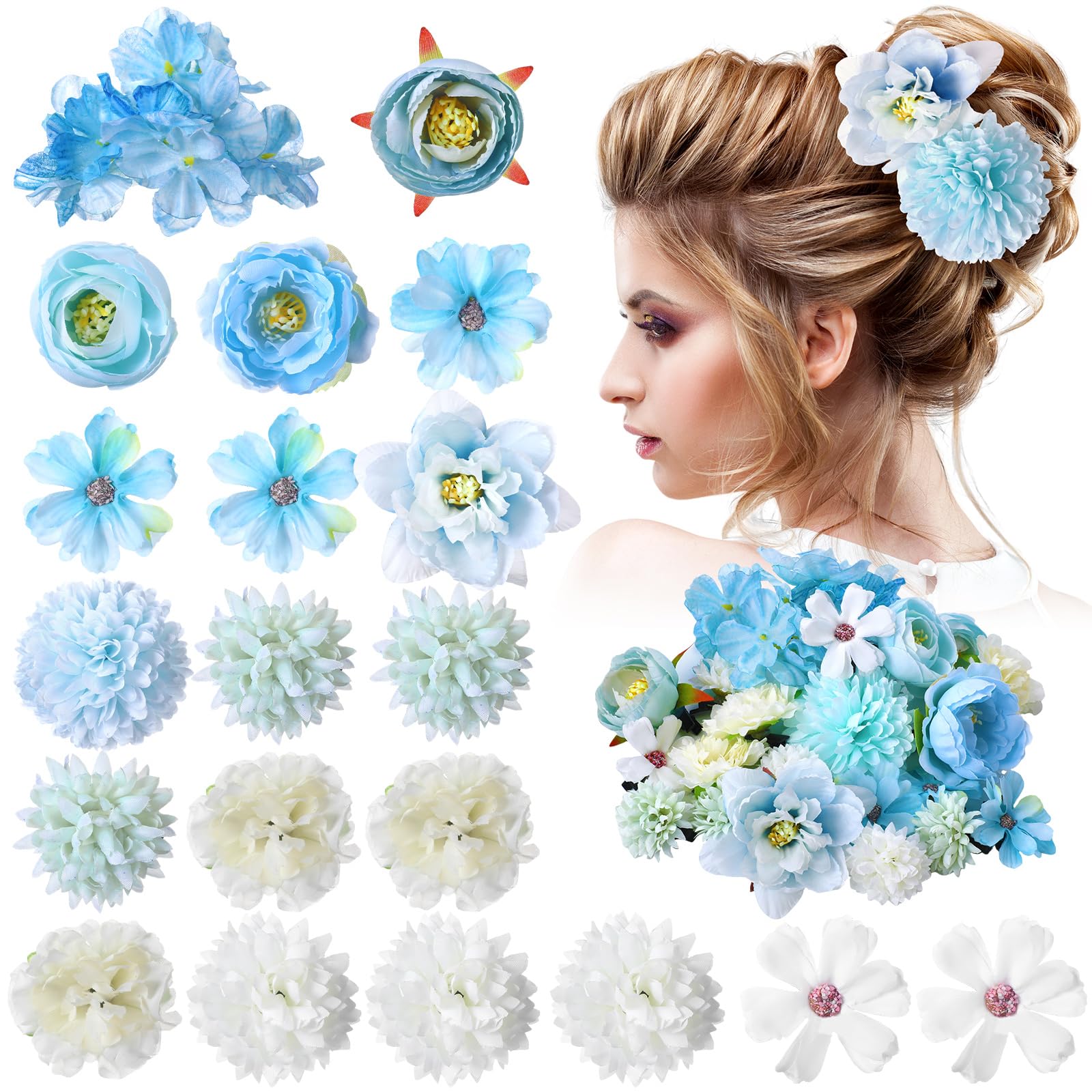 BBTO Flower Hair Clip Rose Hair Clips Barrettes for Women Flower Accessories Boho Bride Claw Clip Hairpin Brooch Pin Headpiece for Wedding(Beige Orange Series,21 Pcs)