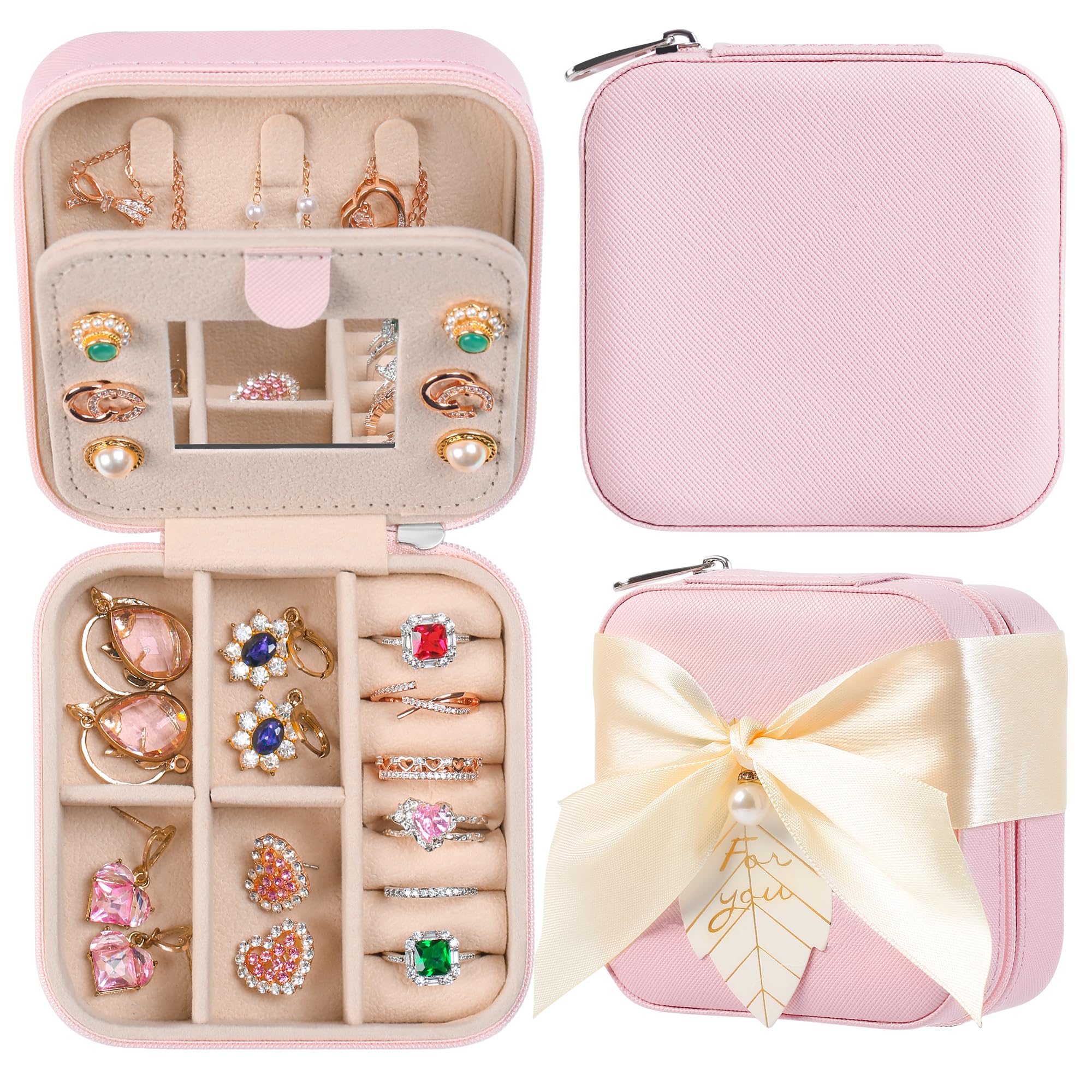AYGXU Travel Jewelry Box for Women and Girls - Small Case With Initial A-Z - Teacher Gifts