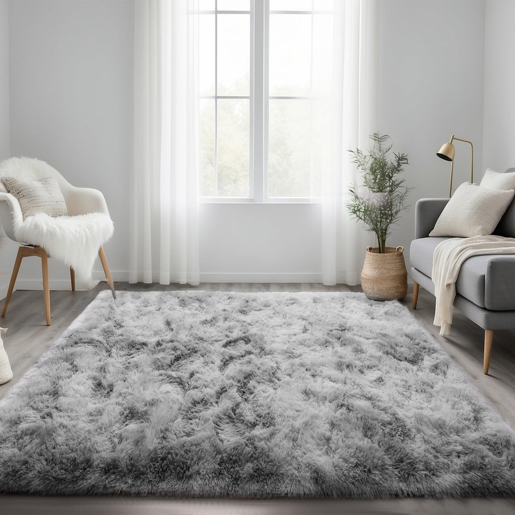 Beige Fluffy Rug for Bedroom 4x6ft - Ultra Soft & Non Slip Shaggy Area Rug, Comfy Durable Carpet for Living Room Kids Room Teens Dorm Home Decor, 1.7'' Thick Indoor Plush Carpets