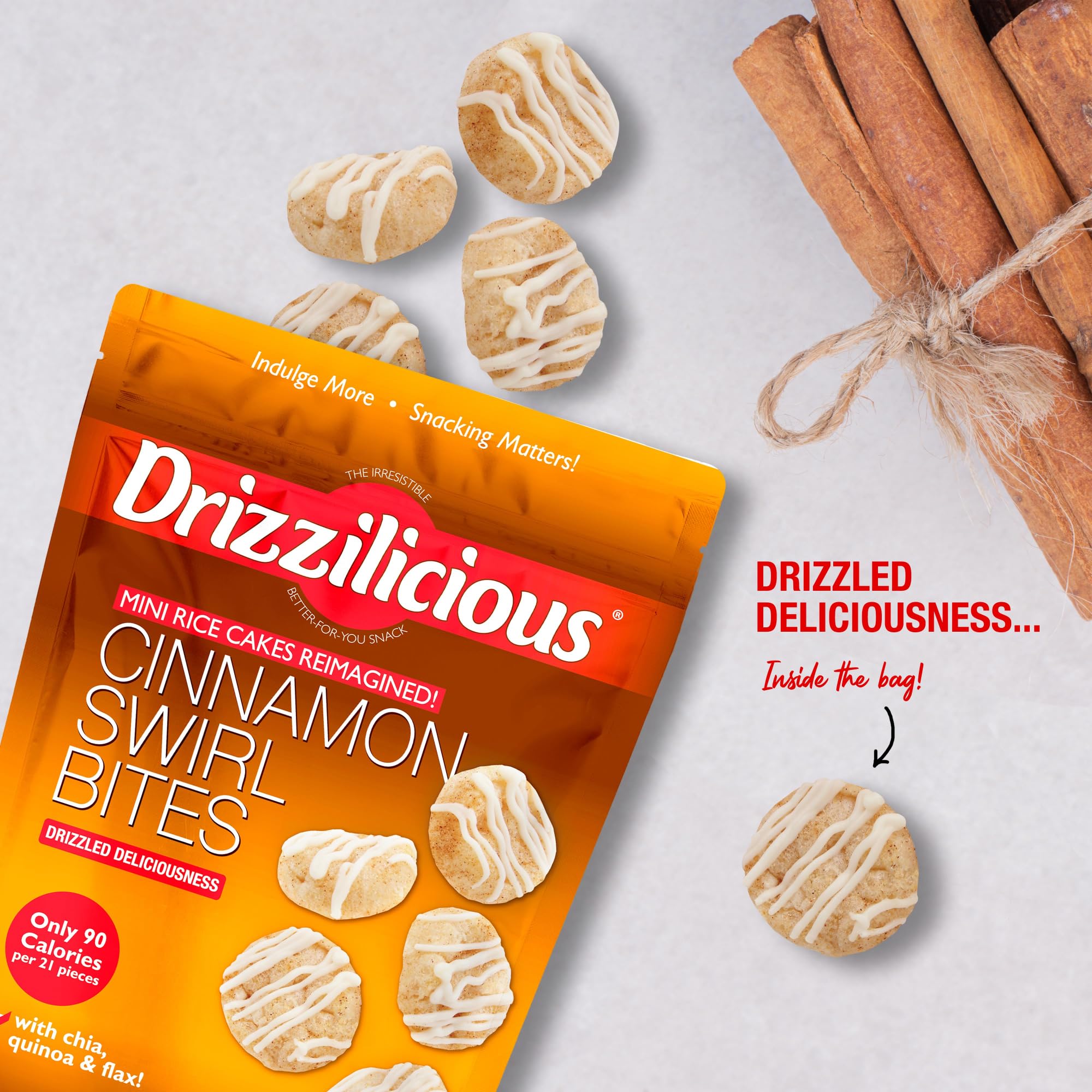 Drizzilicious Mini Flavored Rice Cakes - Rice Crisps, Healthy Snack for Adults and Kids, Vegan, Gluten Free Snack, 90 Calories Per 21 Pieces, S'mores & Cinnamon Swirl - 4 oz (Pack of 6)