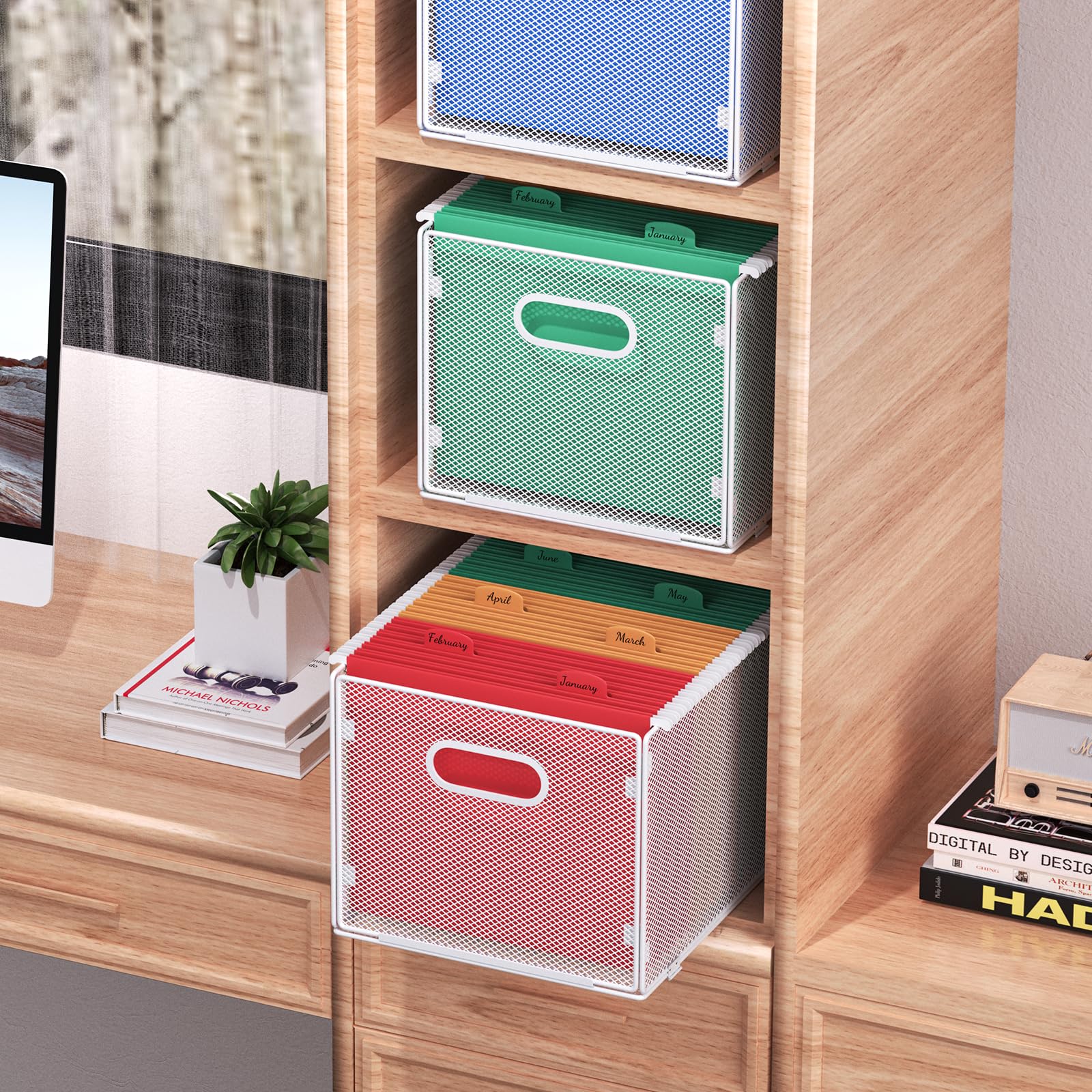 samstar Hanging File Organizer, Mesh File Folder Organizer File Crate File Cabinet Inserts Storage Box, Letter Size