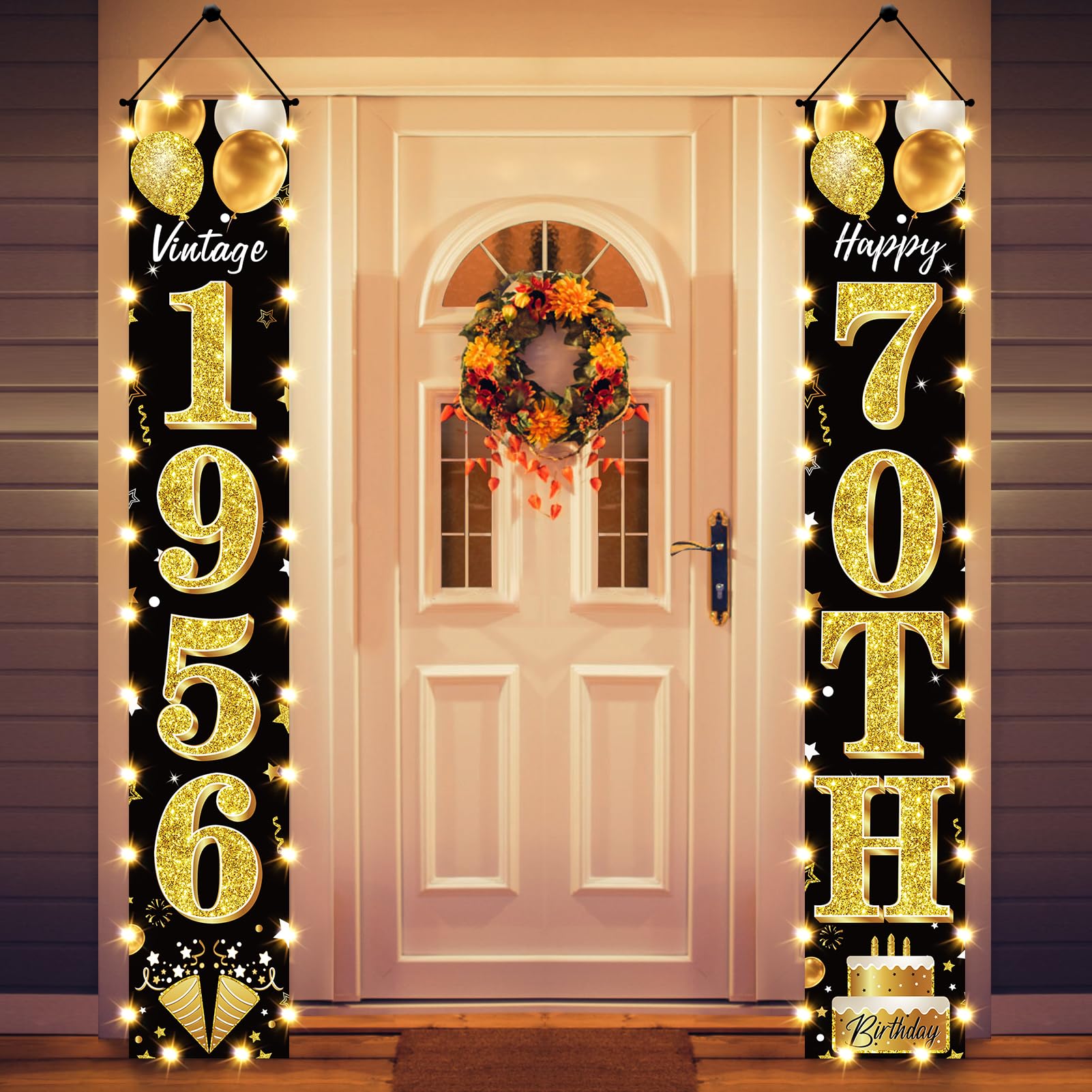 18th Birthday Party Banner Lighted Decorations for Men and Women - Black Gold Vintage 2008 18th Birthday Door Banners with LED Light, Eighteen Years Birthday Party Supplies for Indoor Outdoor Decor