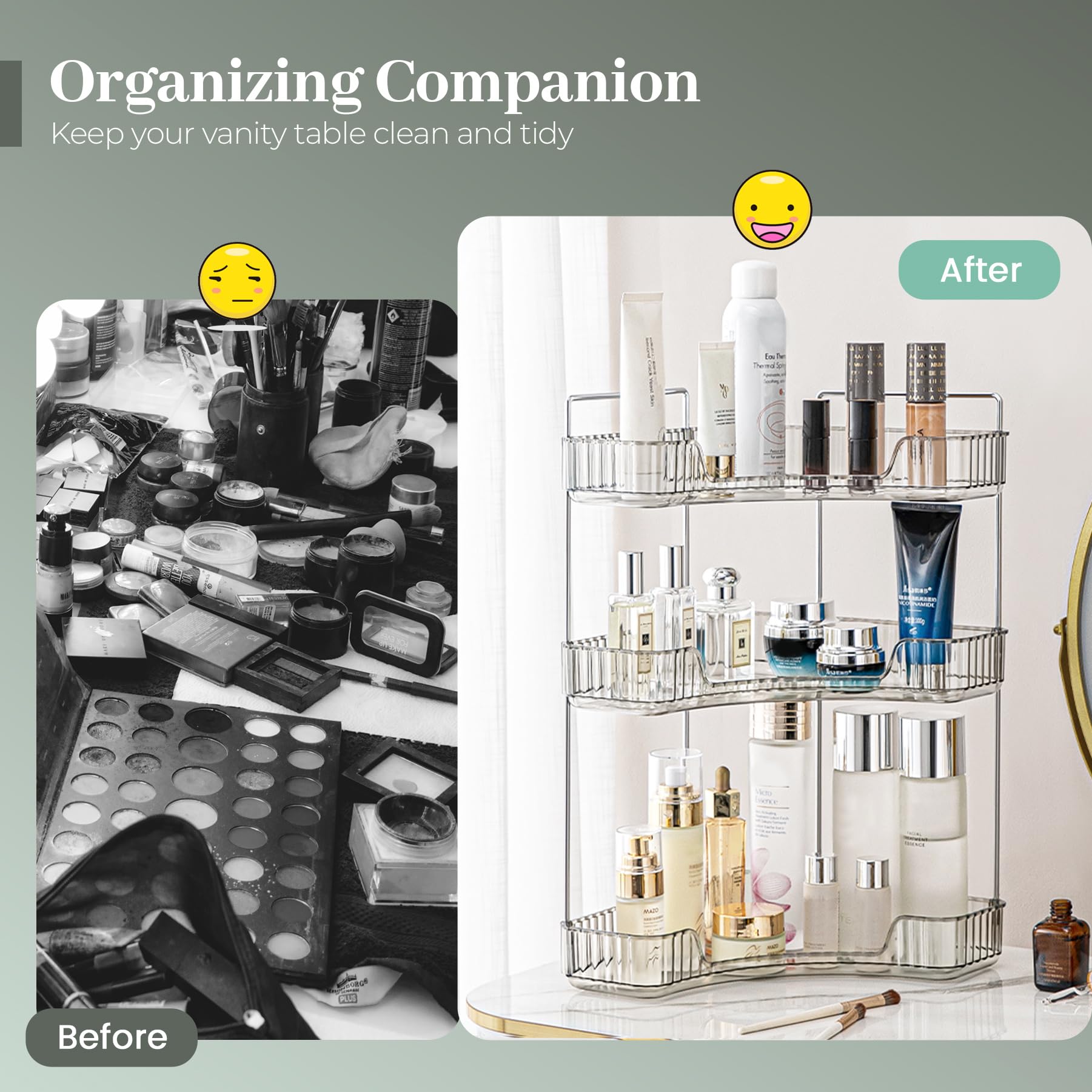 Aveniee Corner Bathroom Counter Organizer, Bathroom Countertop Shelf Makeup Organizer for Vanity Perfume Tray for Corner Storage (2 Tiers, Gold)