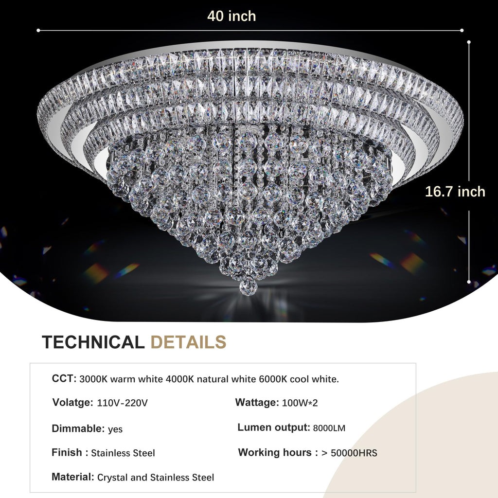 COCOSTAR 20" Gold Crystal Chandeliers, Flush Mount Chandelier LED Ceiling Light, Modern Crystal Raindrop Chandeliers for Dining Room, Living Room, Bedroom