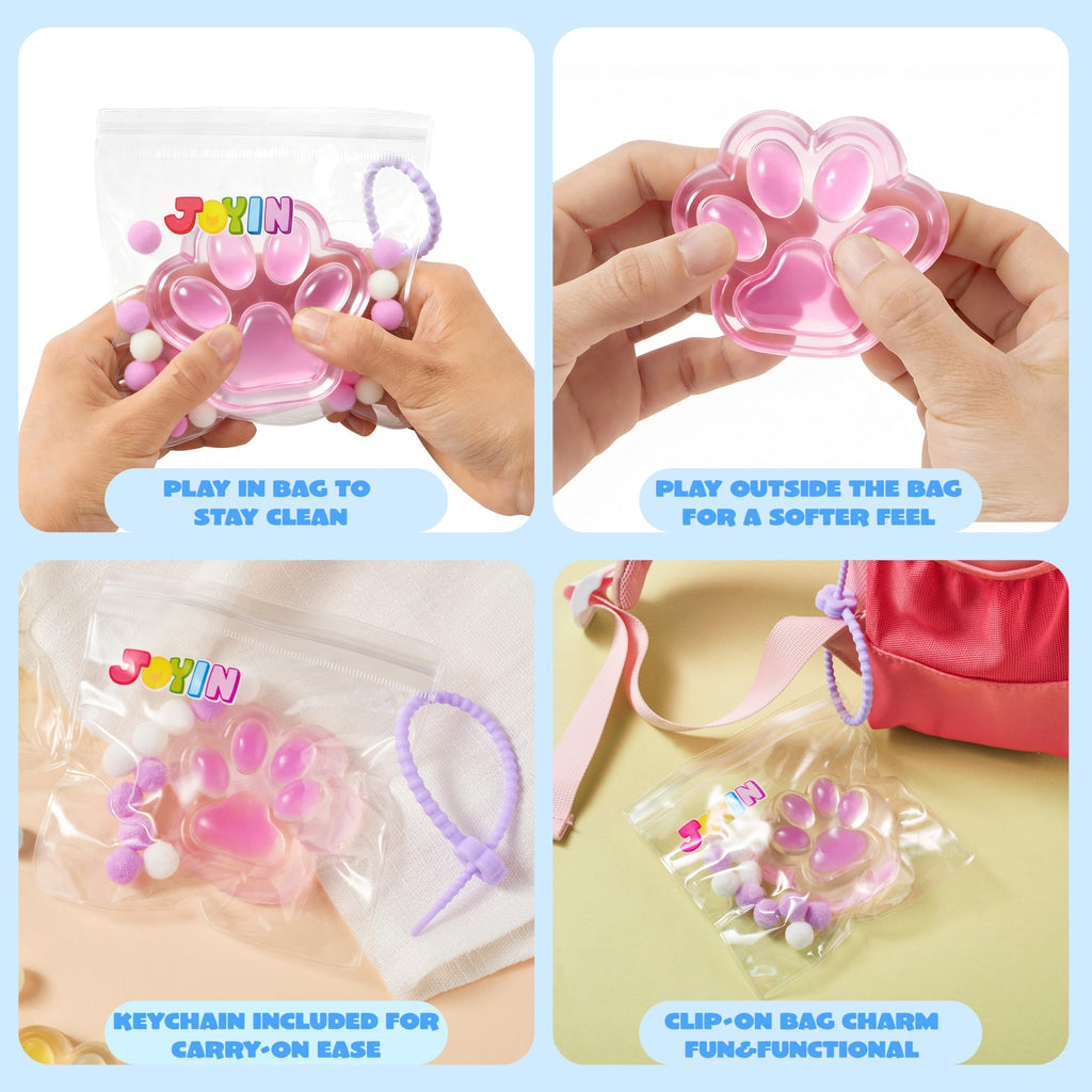 JOYIN 4 Pcs Taba Paw Squeeze Toys, Easter Party Favors & Gifts for Kids Adults, Transparent Cat Paw Fufu Squishy Toys, Soft Paws Sensory Fidgets, Cute Fidget Toys for Stress Relief