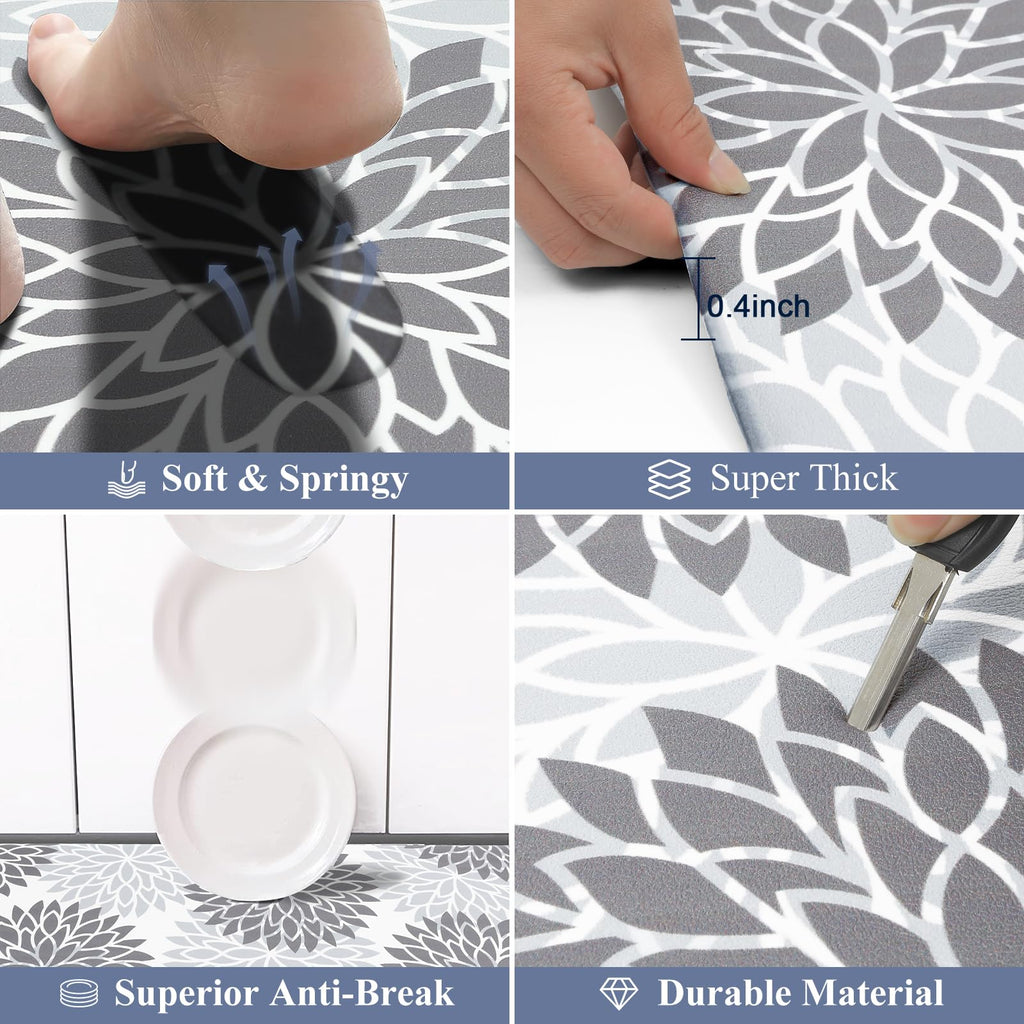 HEBE Anti Fatigue Kitchen Rugs Sets of 2, Non Slip Kitchen Mats for Floor, Waterproof Cushioned Comfort Standing Carpet for Kitchen Sink, Home Office, Laundry Room