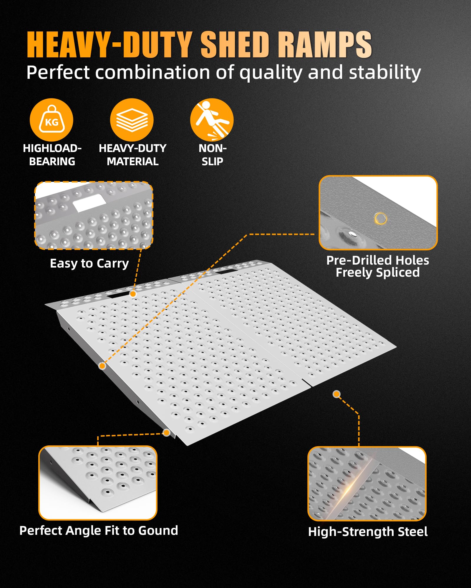 VNN 29" x 24" Shed Ramp for Riding Mower - 750 LB Capacity Shed Ramps, Anti-Slip Punch Plate Ramp for ATV, Motorcycles, Garages & Barns (1PC,Black, Alloy)