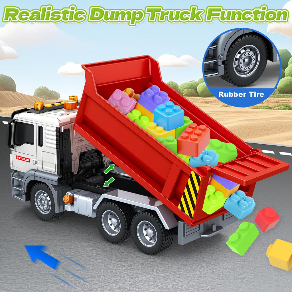 Bstoyder Kids Toys for 3 4 5 6 7 8 Years Old Boys, 15" Crane Truck Toy with Lights, Sounds, Toddler Friction Powered Truck Vehicle Toy for Boys Girls Birthday Gifts