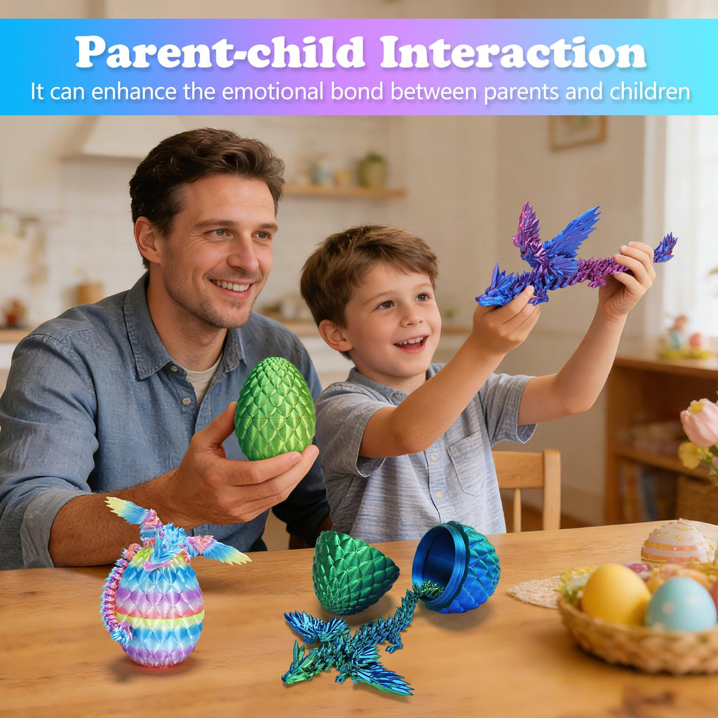 HEZUJ 3D Printed Dragon Dinosaur Egg,Articulated Crystal Dragon Fidget Toys,Prefilled Easter Basket Stuffers Eggs Filled, for Boys Girls Christmas Valentines Day Gifts (Purple Flying Dragon)