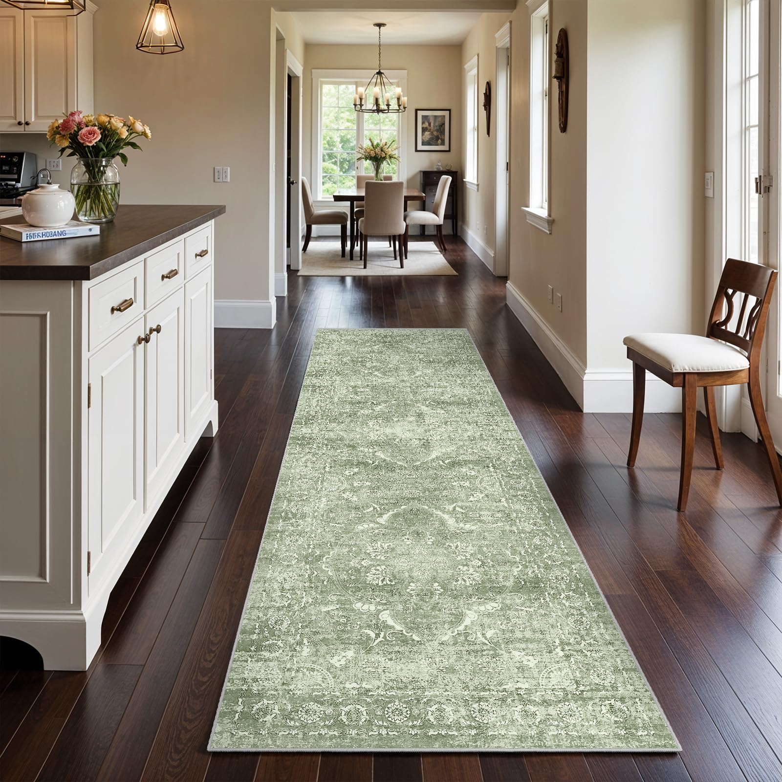 2x5 Washable Kitchen Runner Rug - Soft Low Pile Floral Animal Cat Print Rugs with Non-Slip Backing Waterproof Stain-Resistant Indoor Carpet for Hallway Entryway Bathroom Bedroom (Black)