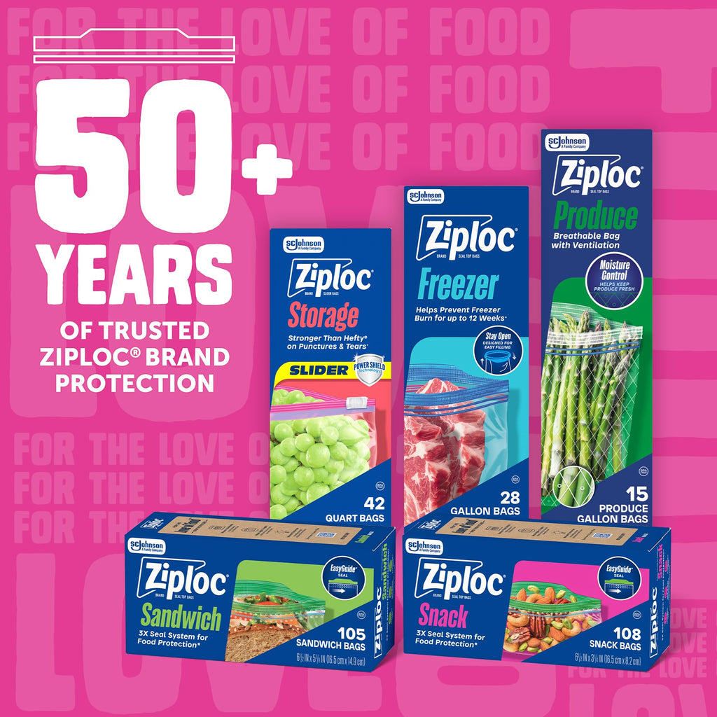Ziploc Snack Bags, Easy Open and Close, Small Plastic Food Storage Bags, 50 Bags Total