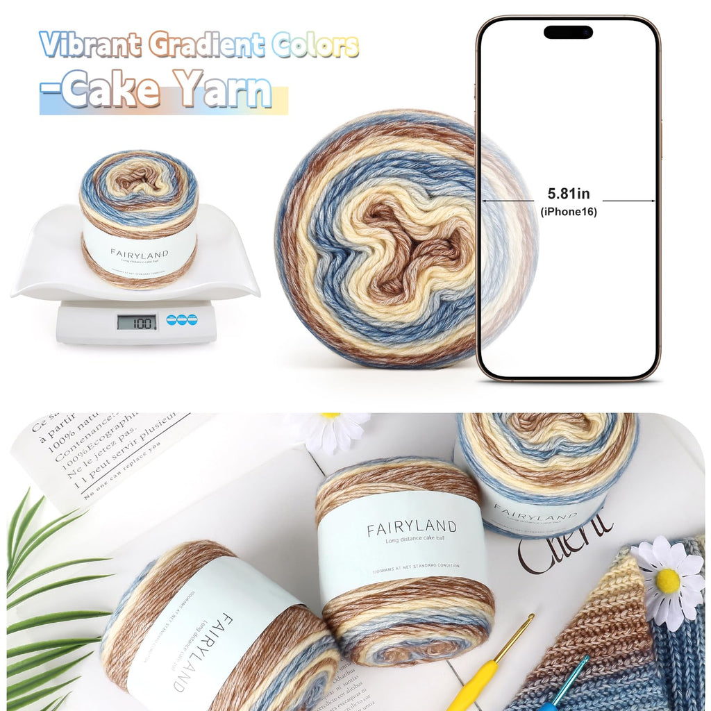 Katech Fairyland Yarn for Crocheting Knitting-Gradient Yarn Cake-4 Pack of 100g/3.52 oz-Soft DK Light Weight #3-60% Cotton 30% Acrylic 10% Wool-Perfect for Scarves, Shawls, Blankets and Garments(A)