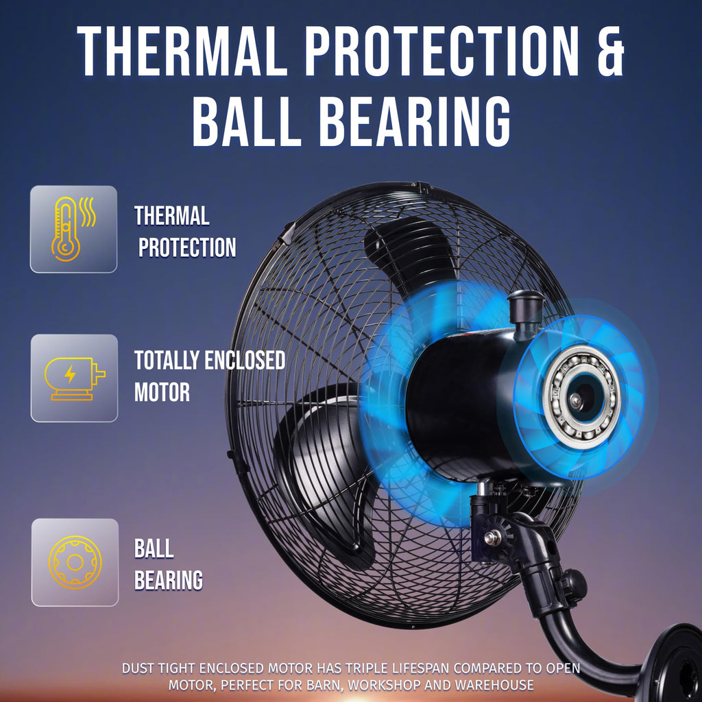 Tornado 16 Inch Professional High-Velocity Oscillating Wall-Mounted Fan – Ideal for Industrial, Commercial, and Residential Spaces – 3-Speed Settings, 2850 CFM, UL Safety Certified