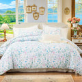 100% Natural Cotton Comforter Set Queen 3 Pcs Grayish Blue Bedding Sets with Luxurious Damask Pattern, Reversible Breathable Soft Comforter Sets for All Season