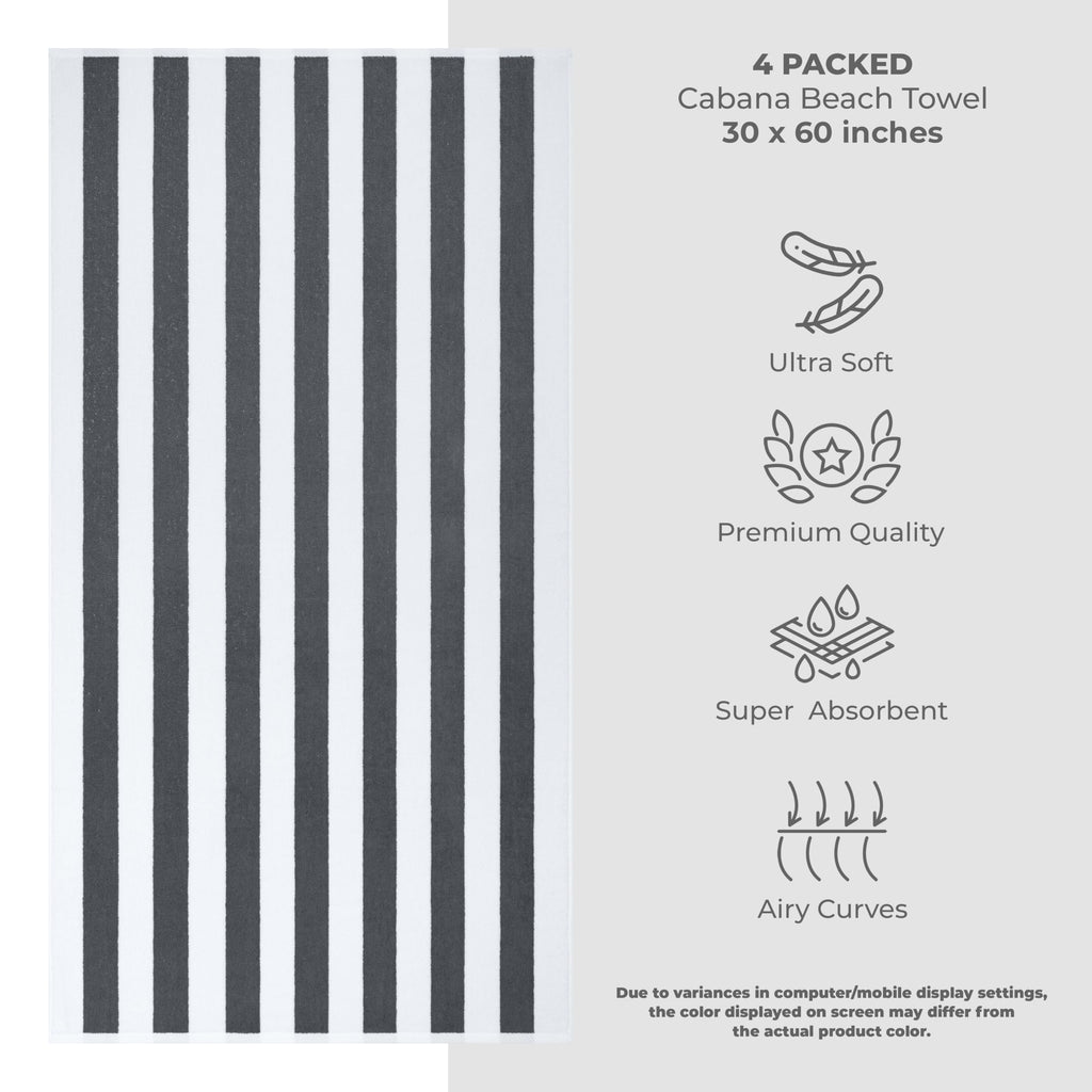 American Soft Linen Cabana Striped Beach Towels, 30x60 inch 4 Piece Oversize Pool Towels, Quick Drying Sand Free Swim Towels, Beige