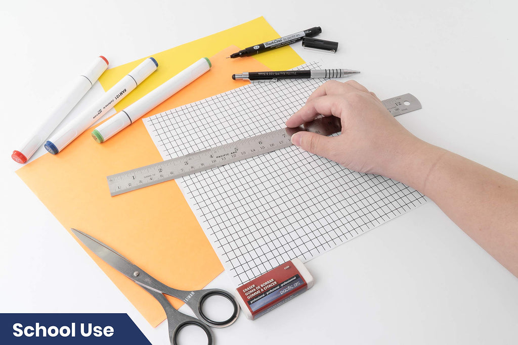 2 Pack Pacific Arc 12 Inch Stainless Steel Ruler with Inch/Metric Conversion Table