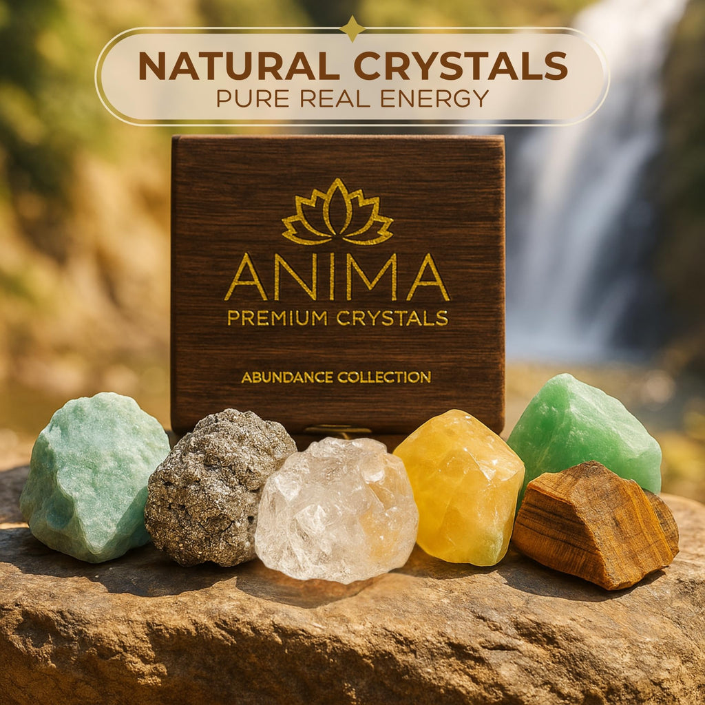Anima Premium 7 Chakra Healing Crystals Set for Energy Alignment - Large Raw Amethyst, Rose Quartz, Citrine, Lapis Lazuli, Clear Quartz, Tigers Eye & Red Jasper - Wooden Gift Box & Guidebook Included