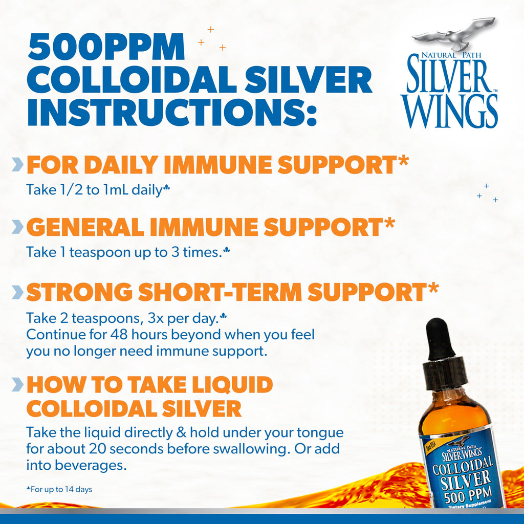 Natural Path Silver Wings Colloidal Silver 500PPM, Amber Brown Liquid Immune Support, 1 Fl Oz (Pack of 1)