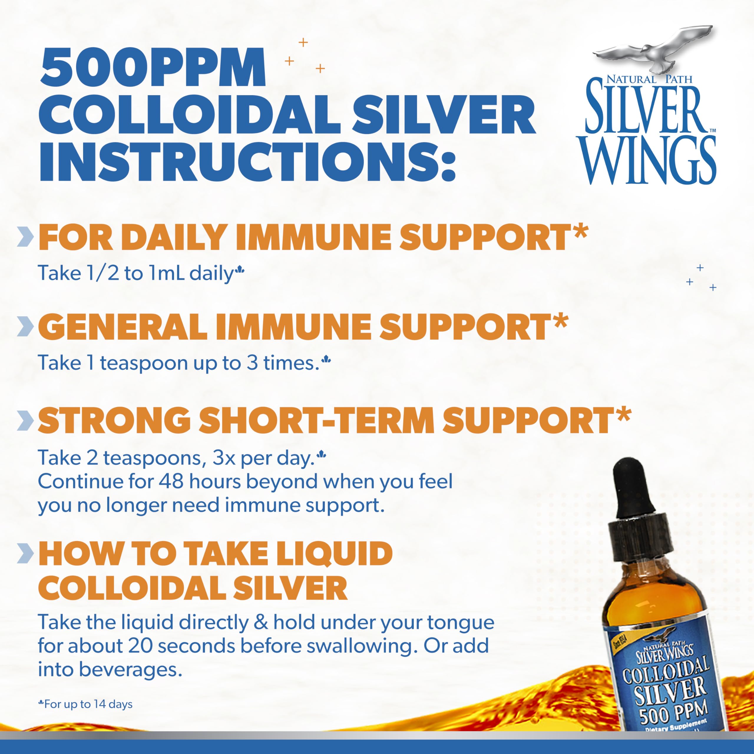 Natural Path Silver Wings Colloidal Silver 500PPM, Amber Brown Liquid Immune Support, 1 Fl Oz (Pack of 1)