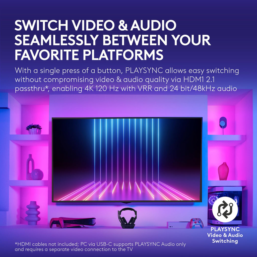 Logitech G Astro A50 X Multi-Platform Wireless Gaming Headset + Base Station for PS5/Xbox/PC: PLAYSYNC Video & Audio Switcher, HDMI 2.1 4K 120Hz VRR, <24bit/48kHz, 24hr Battery, 2.4GHz & BT - Black