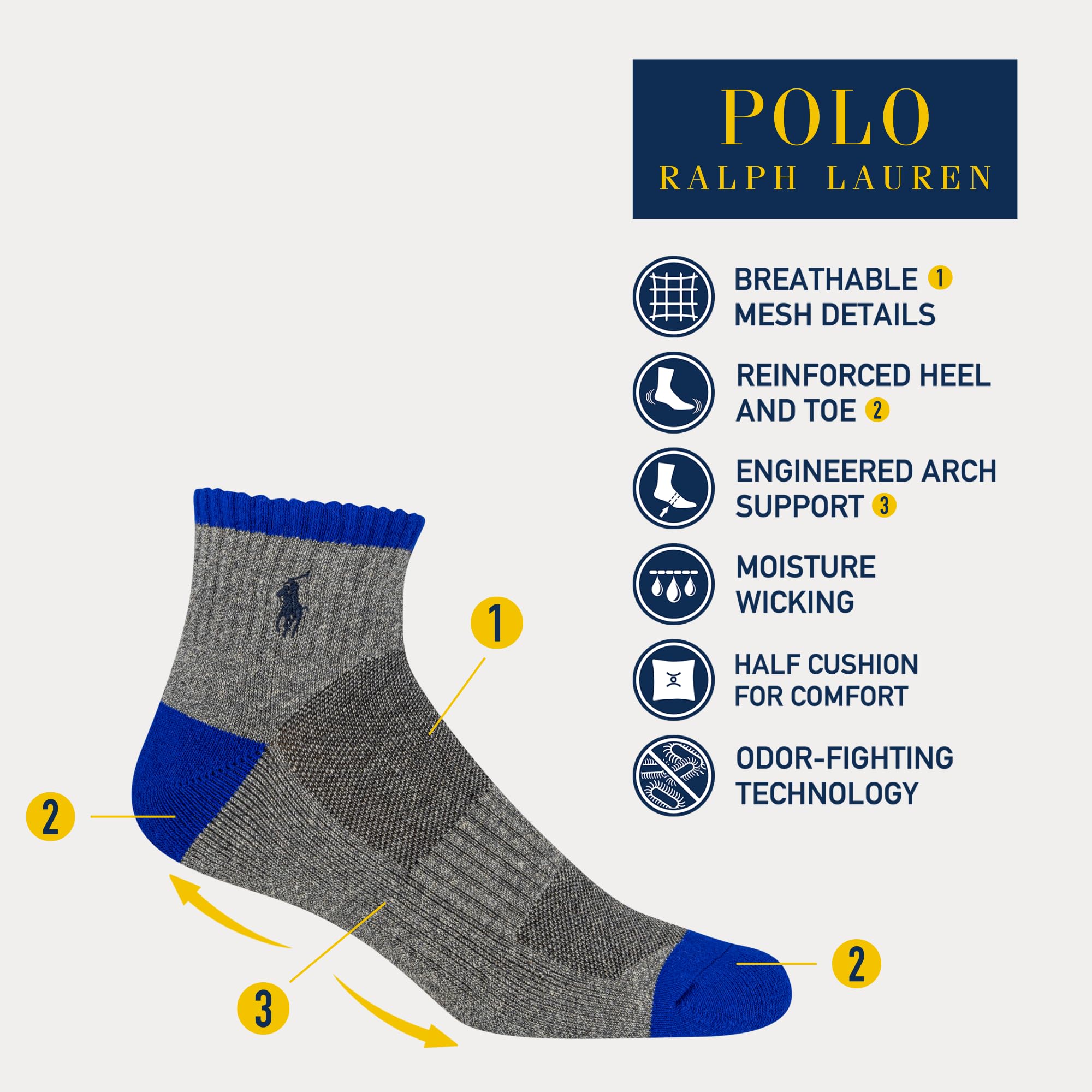 POLO RALPH LAUREN Men's Performance Cotton Quarter Socks
