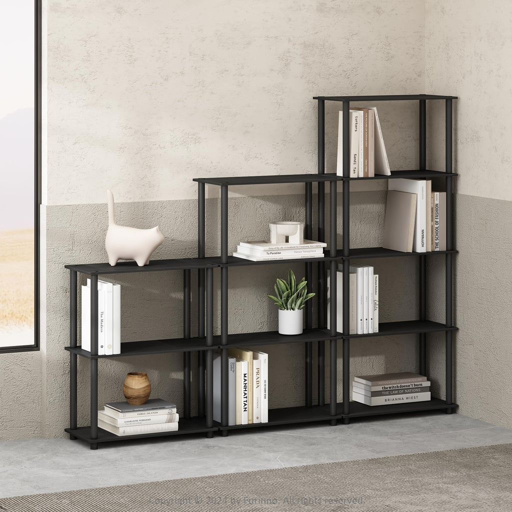 Furinno Turn-N-Tube Book Shelf, 4-Tier Bookshelf, Bookcase with Multipurpose Compact Display Rack, 11.6 x 23.6 x 43.2, for Living Room, Bedroom, Home Office, Americano/Black