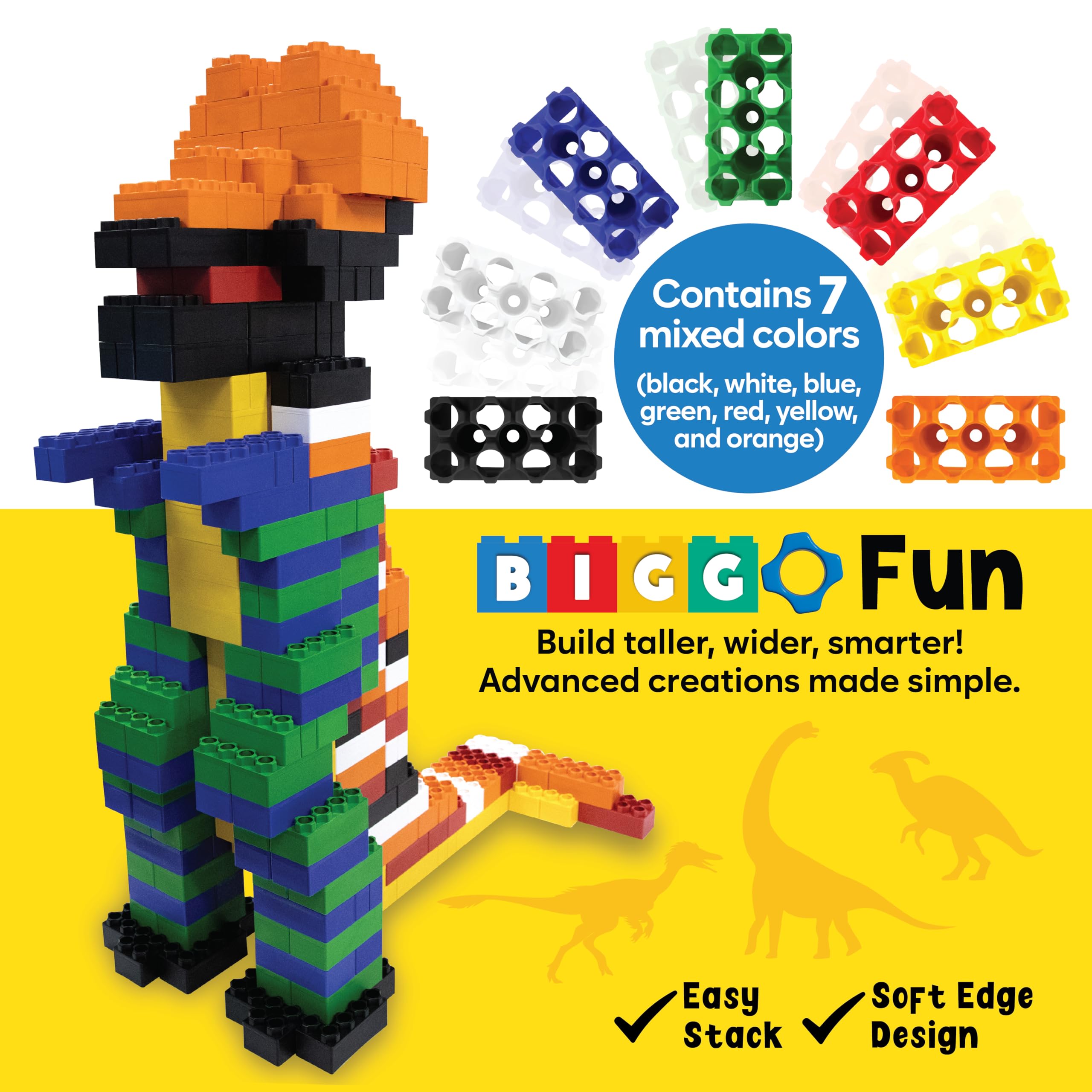 BiggoBlocks Large Building Blocks for Kids Ages 3-8 – 288 Piece Mega Set – Indoor & Outdoor STEM Toy for Boys & Girls