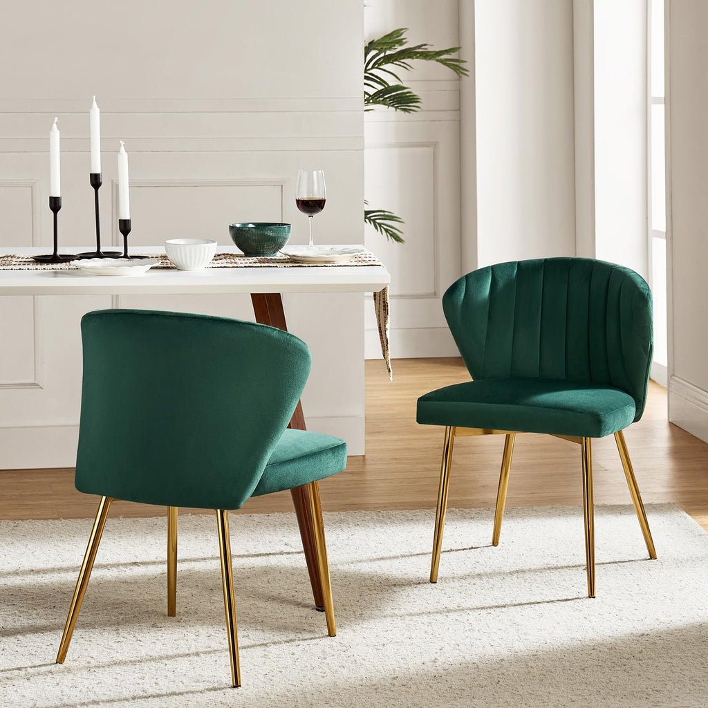HULALA HOME Velvet Dining Chairs, Modern Small Armless Accent Chair with Gold Metal Legs, Living Room Upholstered Cute Side Chair, Elegant Tufted Back Vanity Chair for Bedroom, Auburn