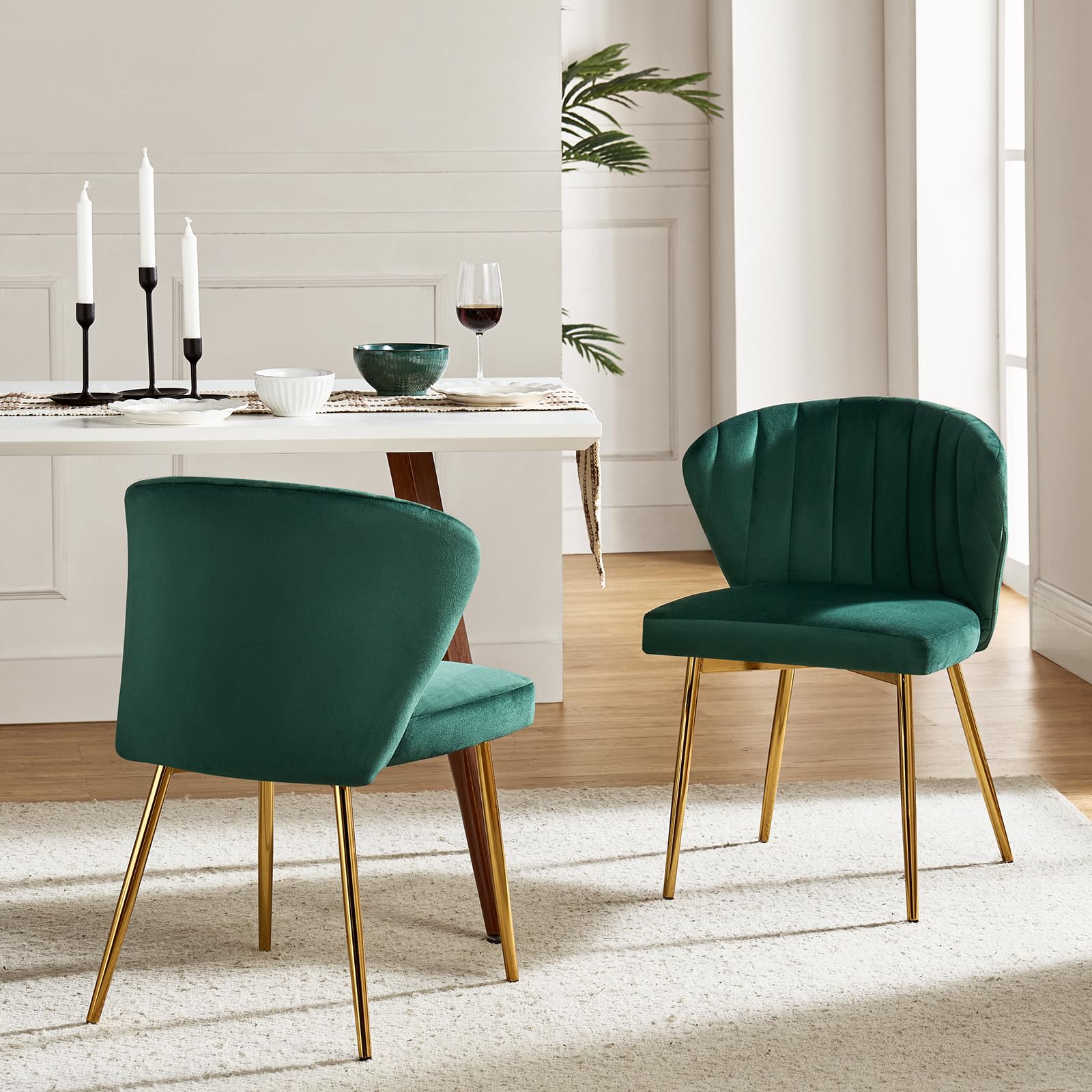 HULALA HOME Velvet Dining Chairs, Modern Small Armless Accent Chair with Gold Metal Legs, Living Room Upholstered Cute Side Chair, Elegant Tufted Back Vanity Chair for Bedroom, Auburn