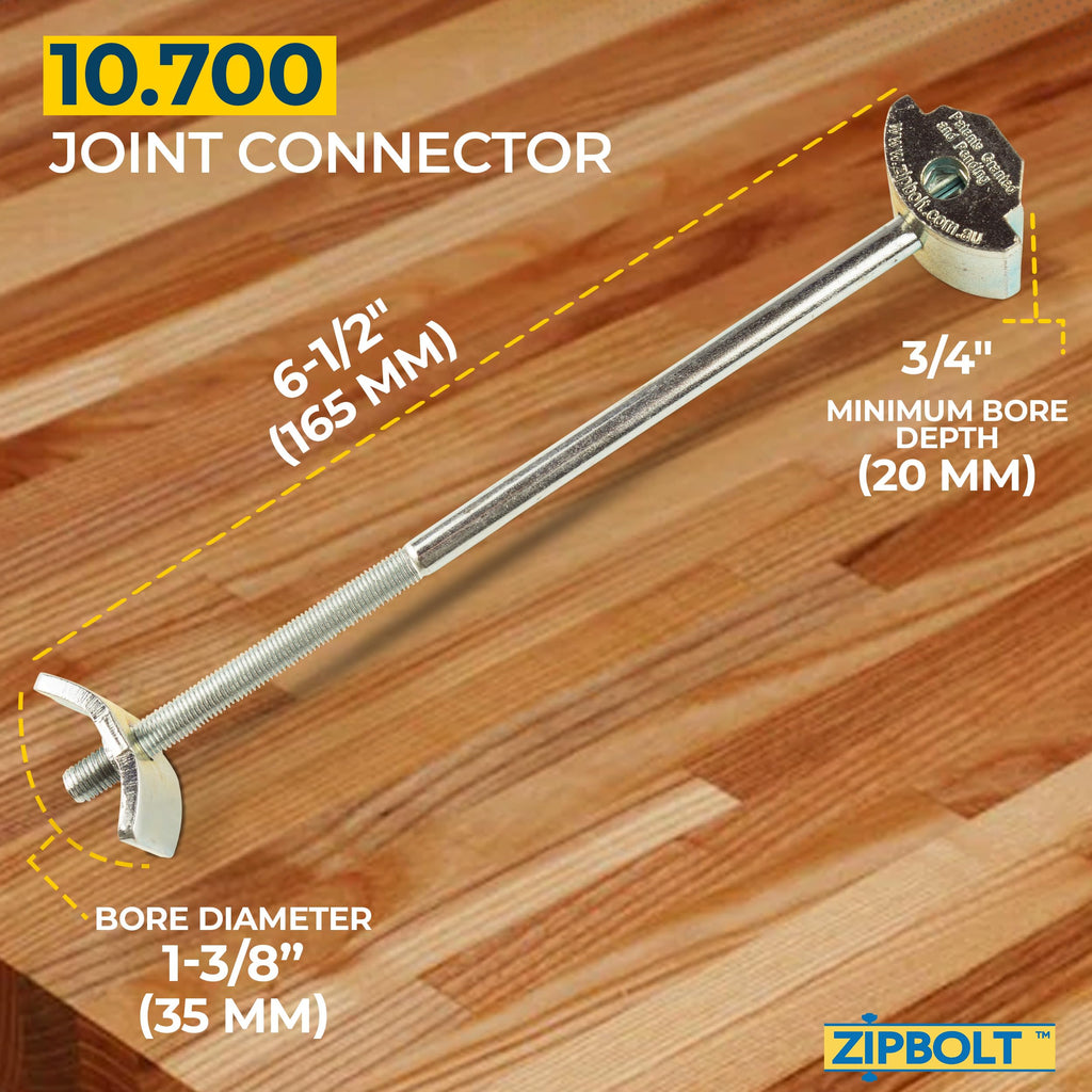 Zipbolt 10.800 Countertop Miter Connector — 20 Piece Joint Fastener Drawbolt Pack with 5mm Hex Bit for Joining Countertops, Butcher Blocks, Furniture, and More - Single-Handed Tightening