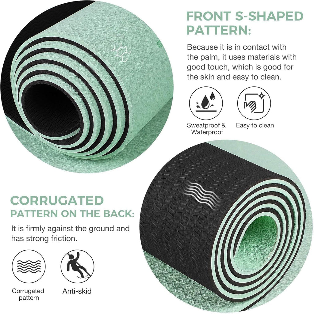 Gruper Yoga Mat Non Slip TPE Extra Wide Yoga Mat with Alignment Mark, 72"L x 32"W x 0.32"/0.24"Th (183cm x 80cm x 8mm/6mm), Anti-Tear Exercise Mat with Carrying Strap and Bag, Workout Mats for Yoga, Pilates