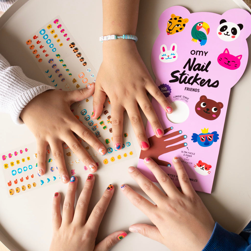 Omy Friends & Animals Nail Stickers for Kids - 200 Stickers, Waterproof, Durable, Fun, Creative Designs | Strong Enough to Last Through Hand Washing - Easy to Apply, Safe, Non-Toxic | Age 3 and Up