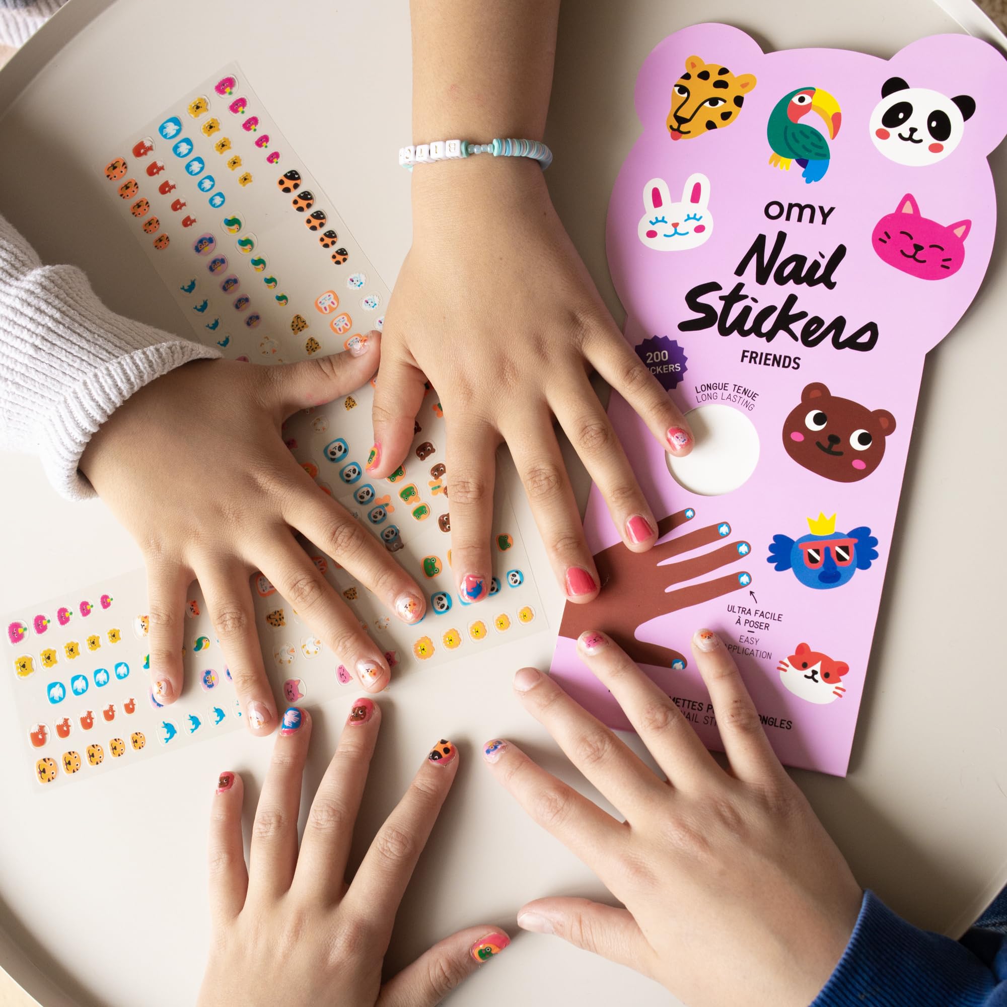 Omy Friends & Animals Nail Stickers for Kids - 200 Stickers, Waterproof, Durable, Fun, Creative Designs | Strong Enough to Last Through Hand Washing - Easy to Apply, Safe, Non-Toxic | Age 3 and Up