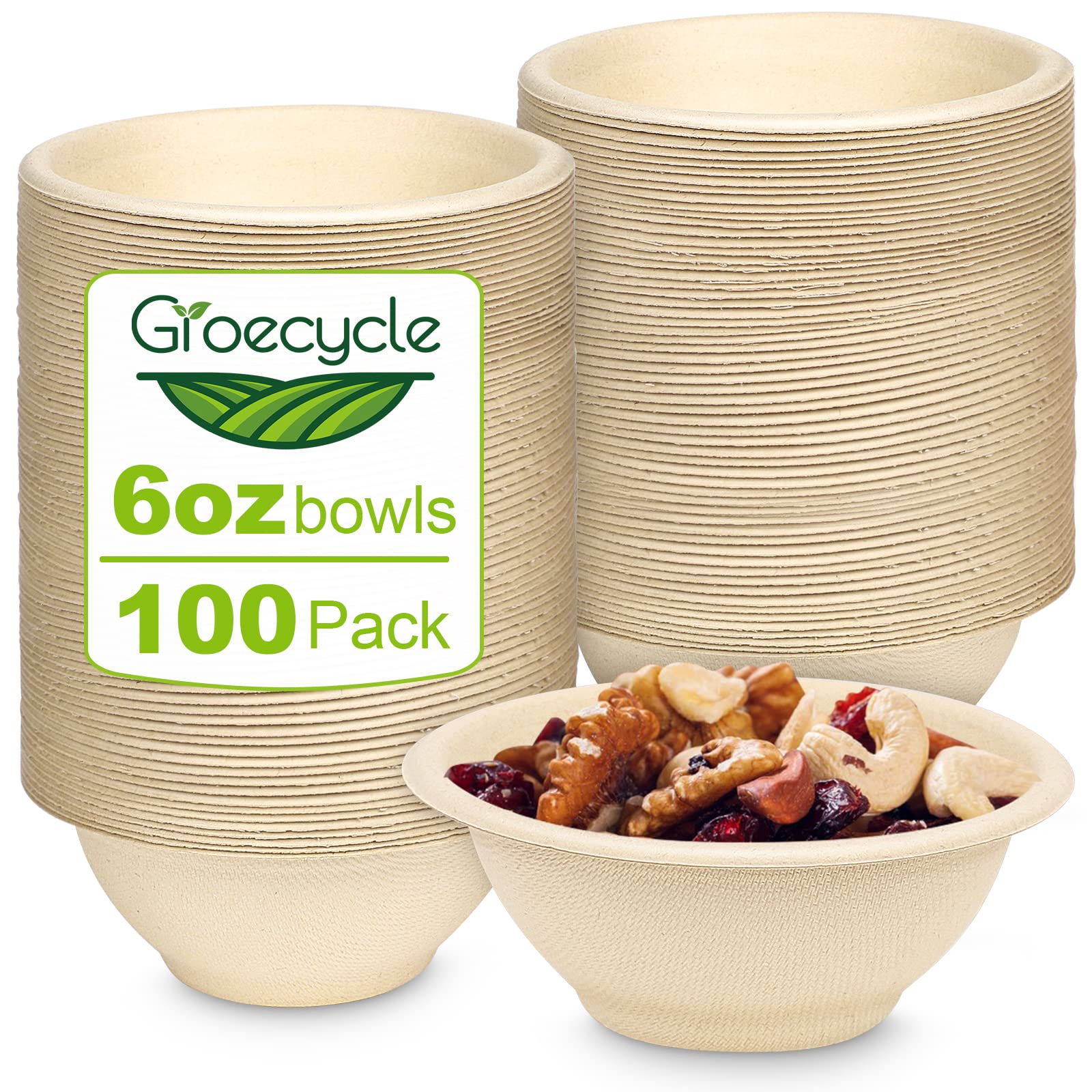 4 oz Small Paper Bowls, 100 Pack Compostable Bagasse Fiber Bowls, Microwavable for Condiments, Sauce, Ice Cream