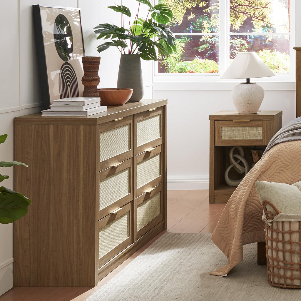 OAKHAM HOME Nightstand Set of 2 Farmhouse Bedside Tables with Drawer and Storage Shelf Modern Boho End Side Tables for Bedroom Sofa, Light Oak