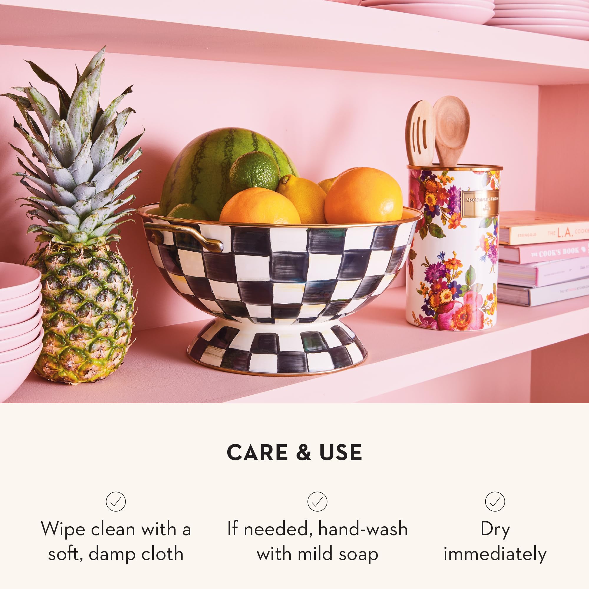 MACKENZIE-CHILDS Enamel Utensil Holder, Stylish Kitchen Countertop Organizer, Wild Rose Brown