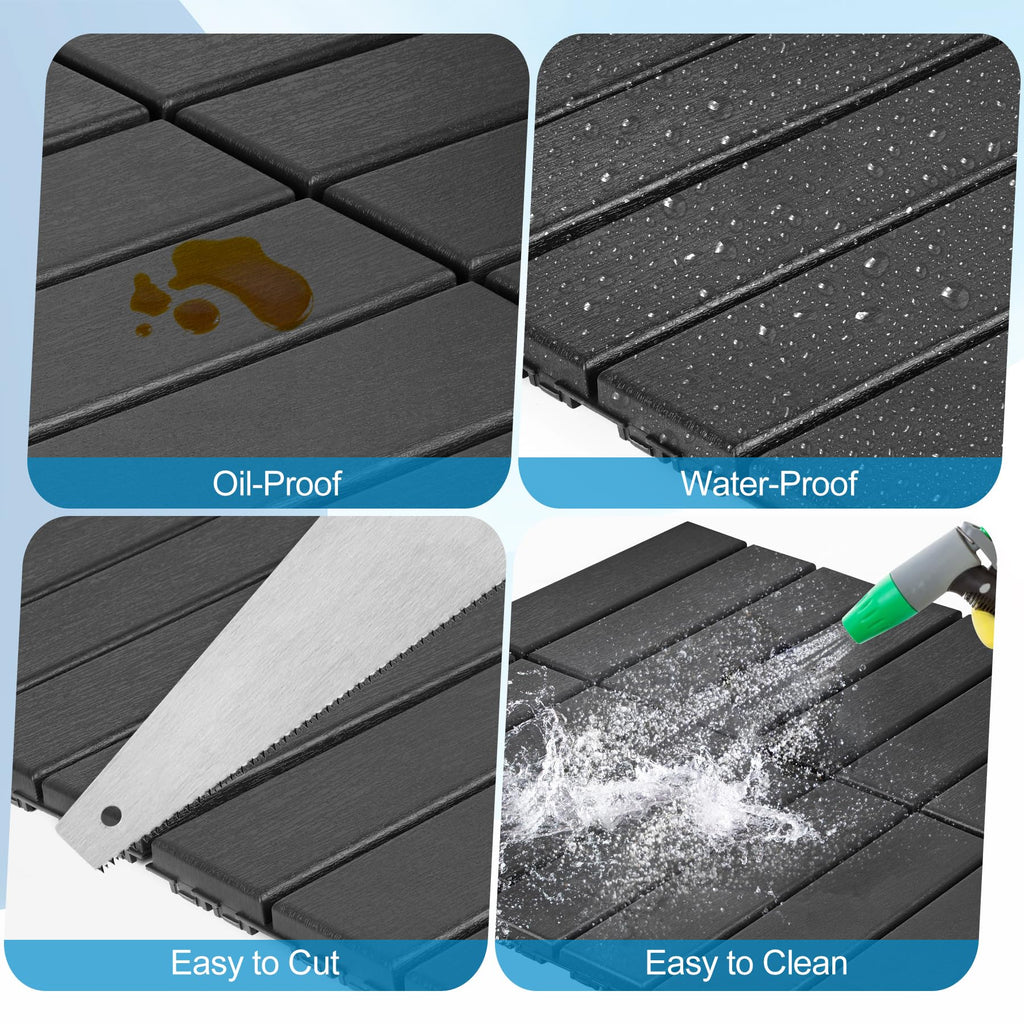 ToLanbbt Modular Interlocking Cushion 8P 11.8" x 11.8" Interlocking Rubber Floor Drain Holes Non-Slip Splicing Drainage Mats for Deck, Shower, Kitchen, Drain Pool, Sauna Bath, Indoor Outdoor (Black)