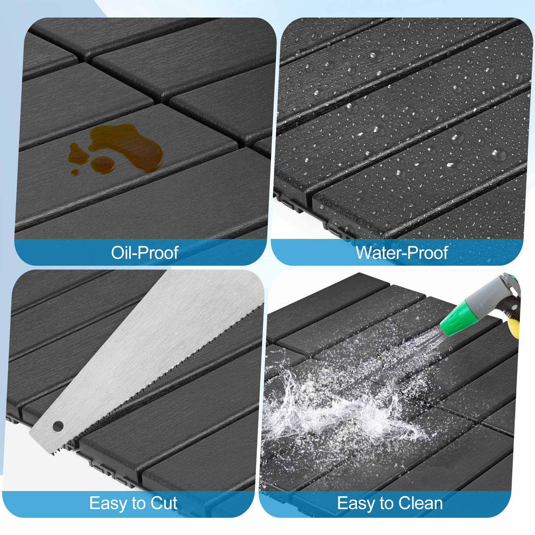 ToLanbbt Modular Interlocking Cushion 8P 11.8" x 11.8" Interlocking Rubber Floor Drain Holes Non-Slip Splicing Drainage Mats for Deck, Shower, Kitchen, Drain Pool, Sauna Bath, Indoor Outdoor (Black)