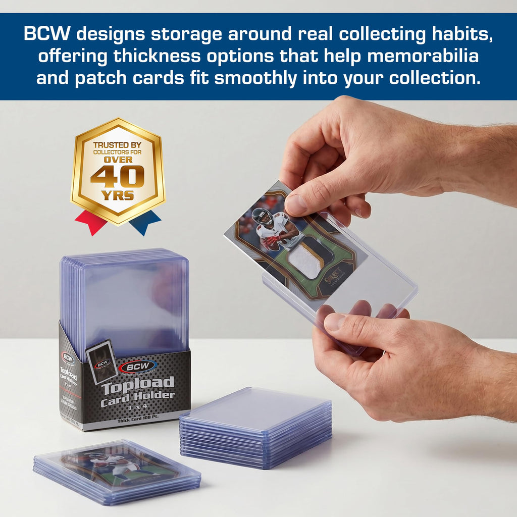 BCW 108 PT. Thick Card Topload Holder - Pack of 1 | Durable Rigid PVC Toploader | Toploaders for Memorabilia, Jersey, Patch, and Relic Cards