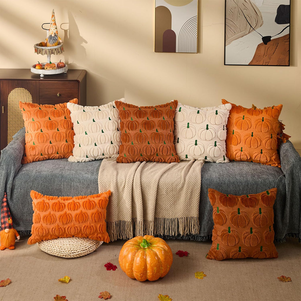DFXSZ Fall Pillow Covers 16x16 Set of 2 Fall Decorations Autumn Beige Pumpkin Throw Pillow Cases Soft Plush Faux Fur Wool Couch Cushion Case for Chair Sofa Bedroom Living Room Home Decor PTK02B16