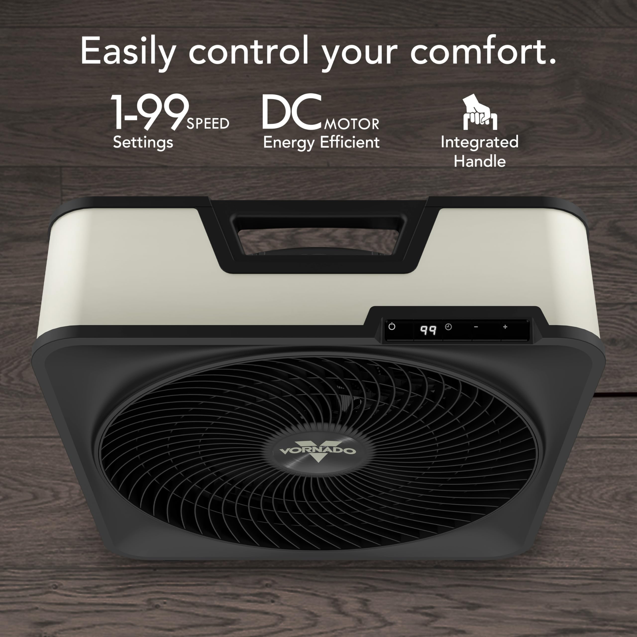 Vornado Model 80 High Velocity Electric Box Fan with Removable Grille, 5 Speed Settings, Powerful Airflow, Whole Room Air Circulation, Targeted Cooling, Cord Storage, Durable Floor Fan, Ice White