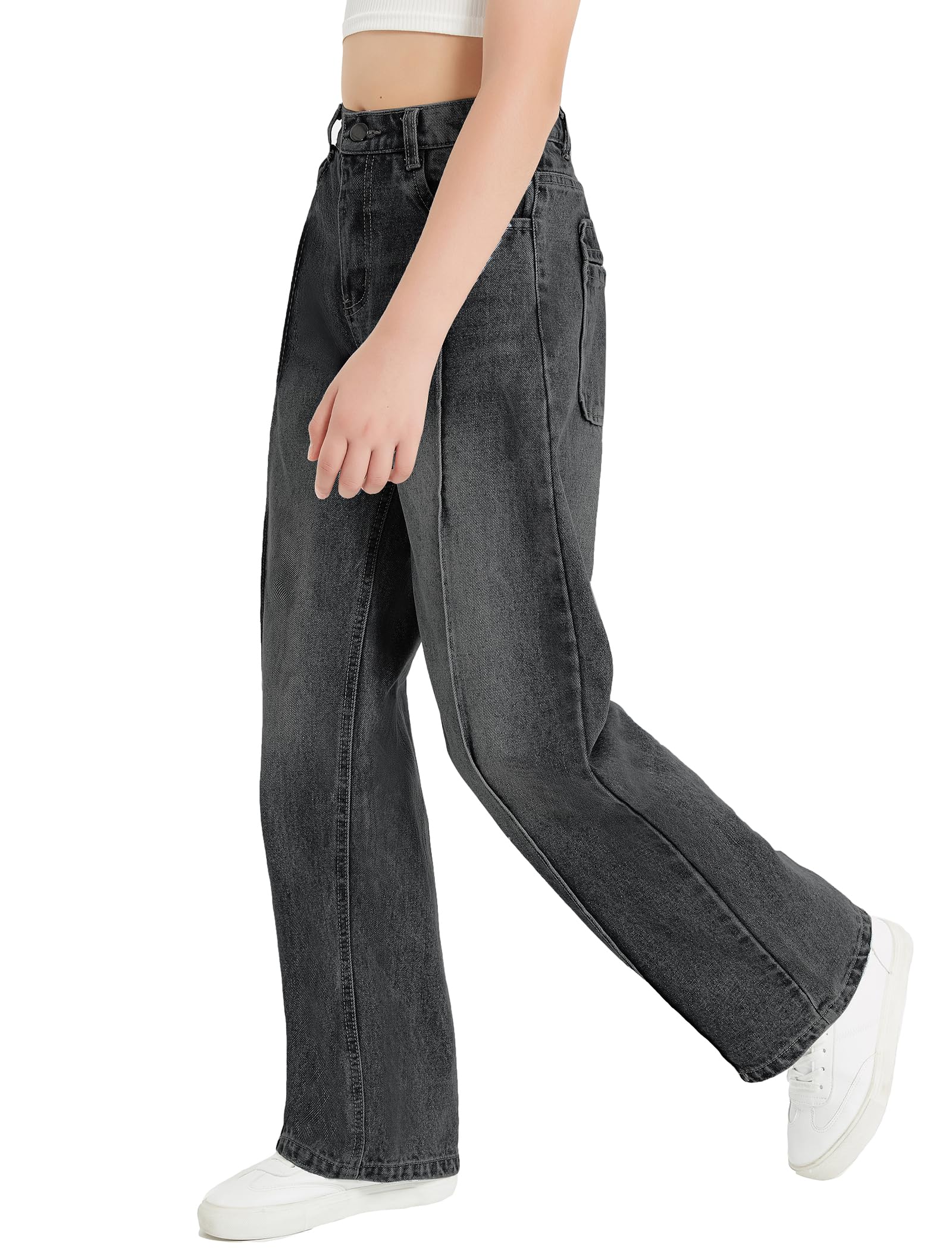 EXARUS Girls Jeans Baggy Wide Leg Cute Teen Tween Long Denim Pants Clothes Tall Junior Elastic Band Pockets