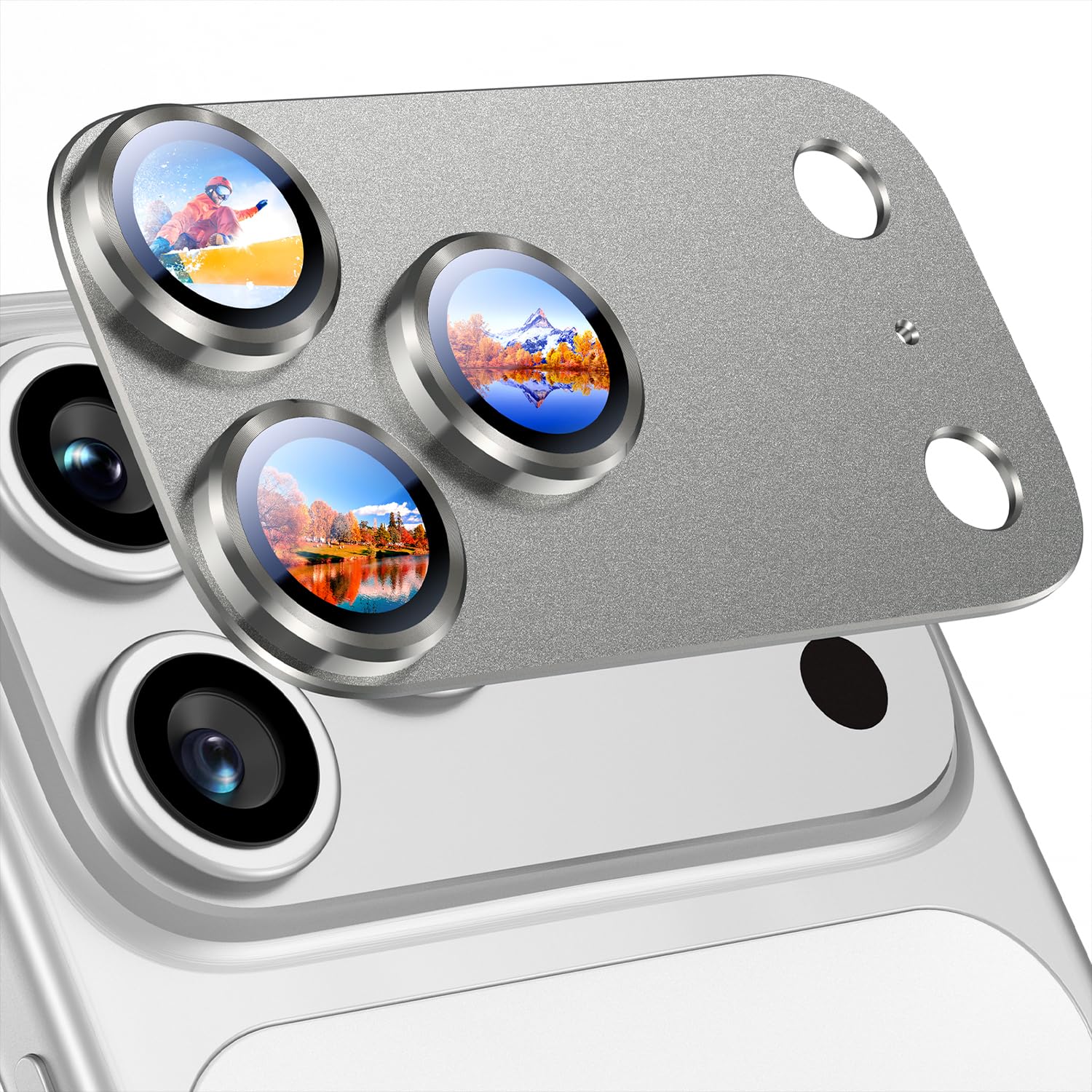 Uyiton Compatible with iPhone 17 Camera Lens Protector - [Not Easy to Break][Strong Adsorption][Case-Friendly] Metal Tempered Glass Rear Camera Screen Cover - Black