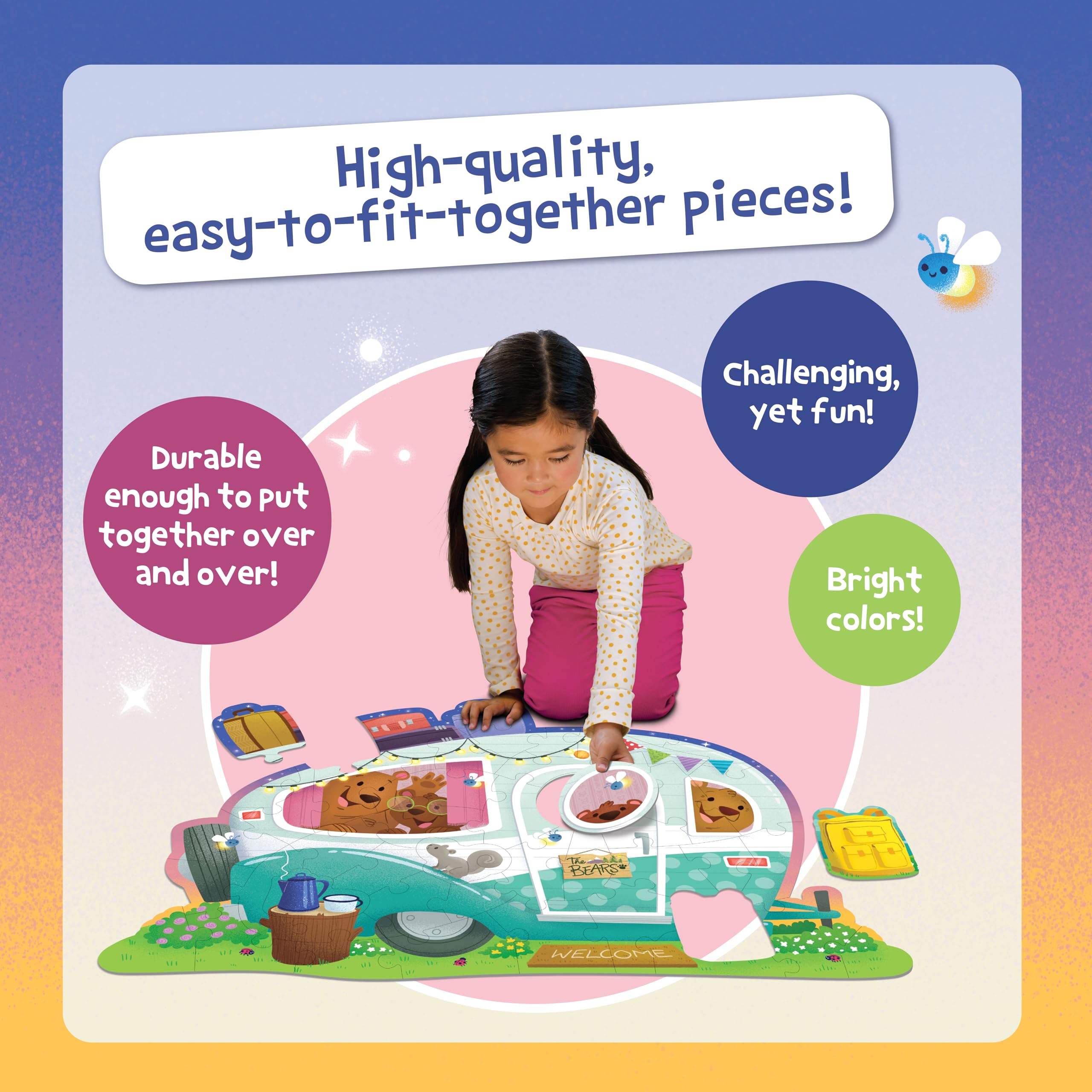 Peaceable Kingdom Shimmery Bunny Shaped 41 Piece Floor Puzzle, 3 feet x 2 feet - Great Easter Basket Stuffers and Easter Gifts for 3 Year Olds, 4 Year Olds & Up