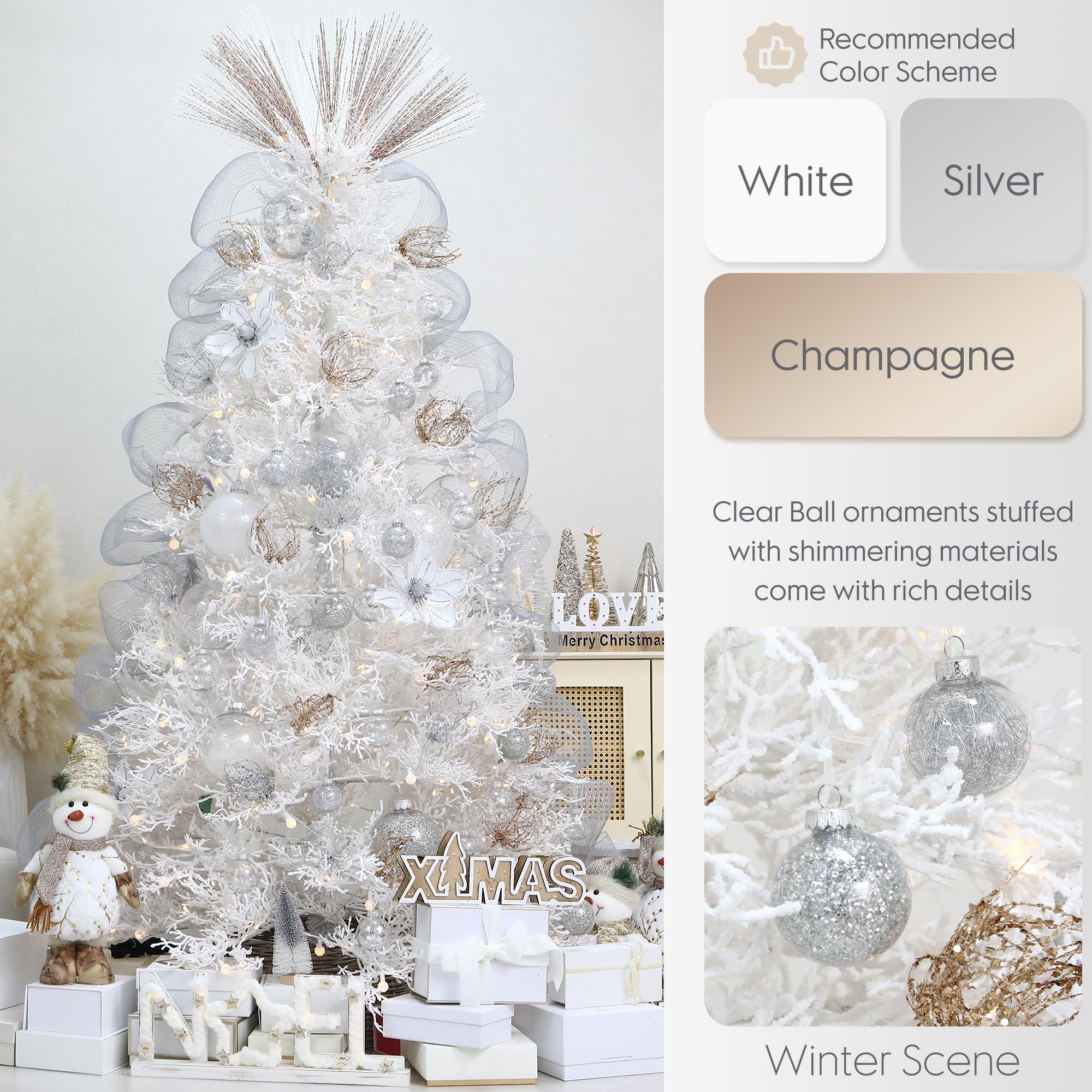Sea Team Shatterproof Clear Plastic Christmas Ball Ornaments Decorative Xmas Balls Baubles Set with Stuffed Delicate Decorations (80mm/3.15 inch 20-Pack, Babyblue)
